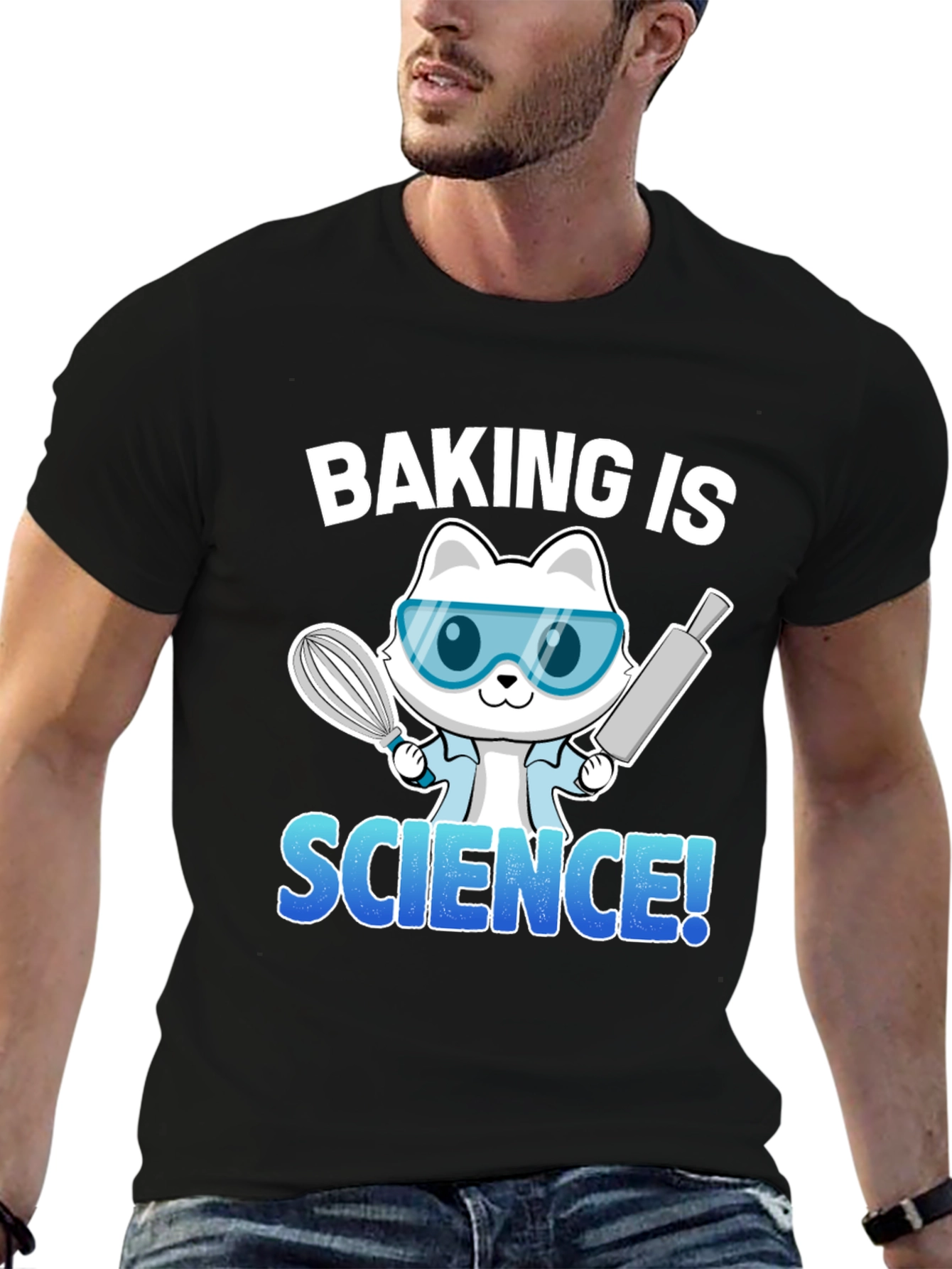 Black Baking is Science T-Shirt, Chef Cat Tee view 6