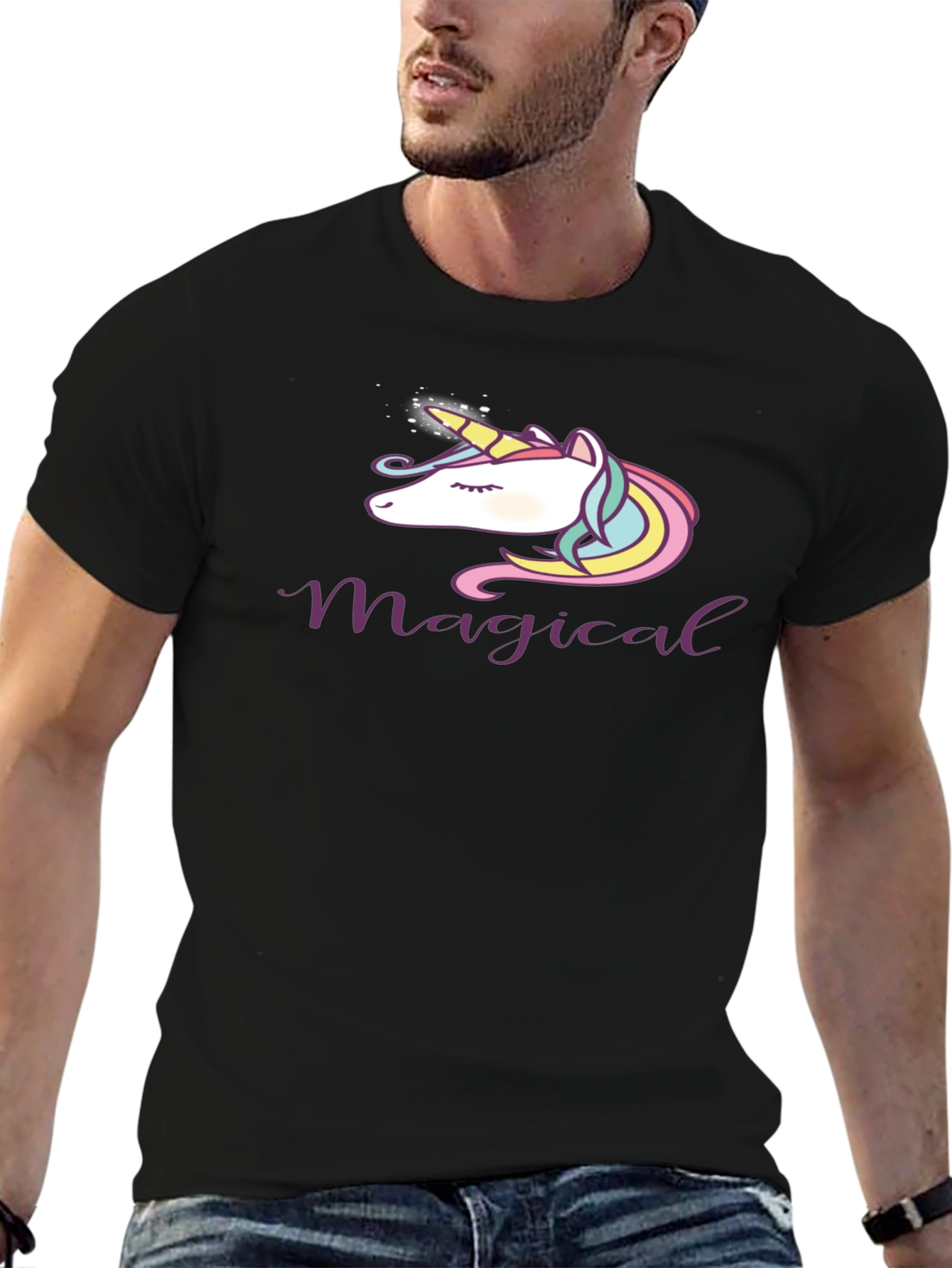 Black Magical Unicorn T-Shirt - Soft Cotton Blend, Black view 6