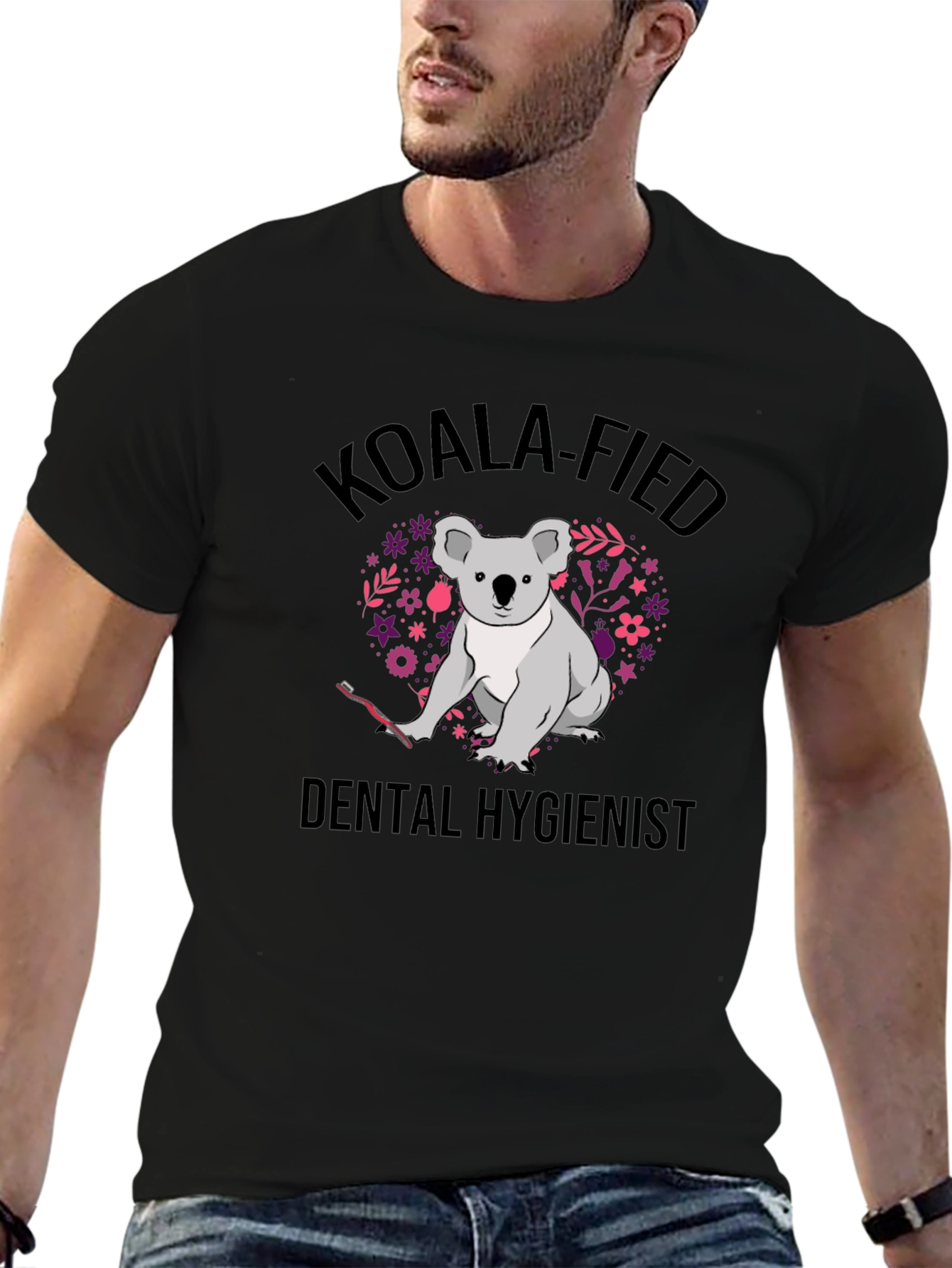 Black Koala-Fied Dental Hygienist Black T-Shirt view 6