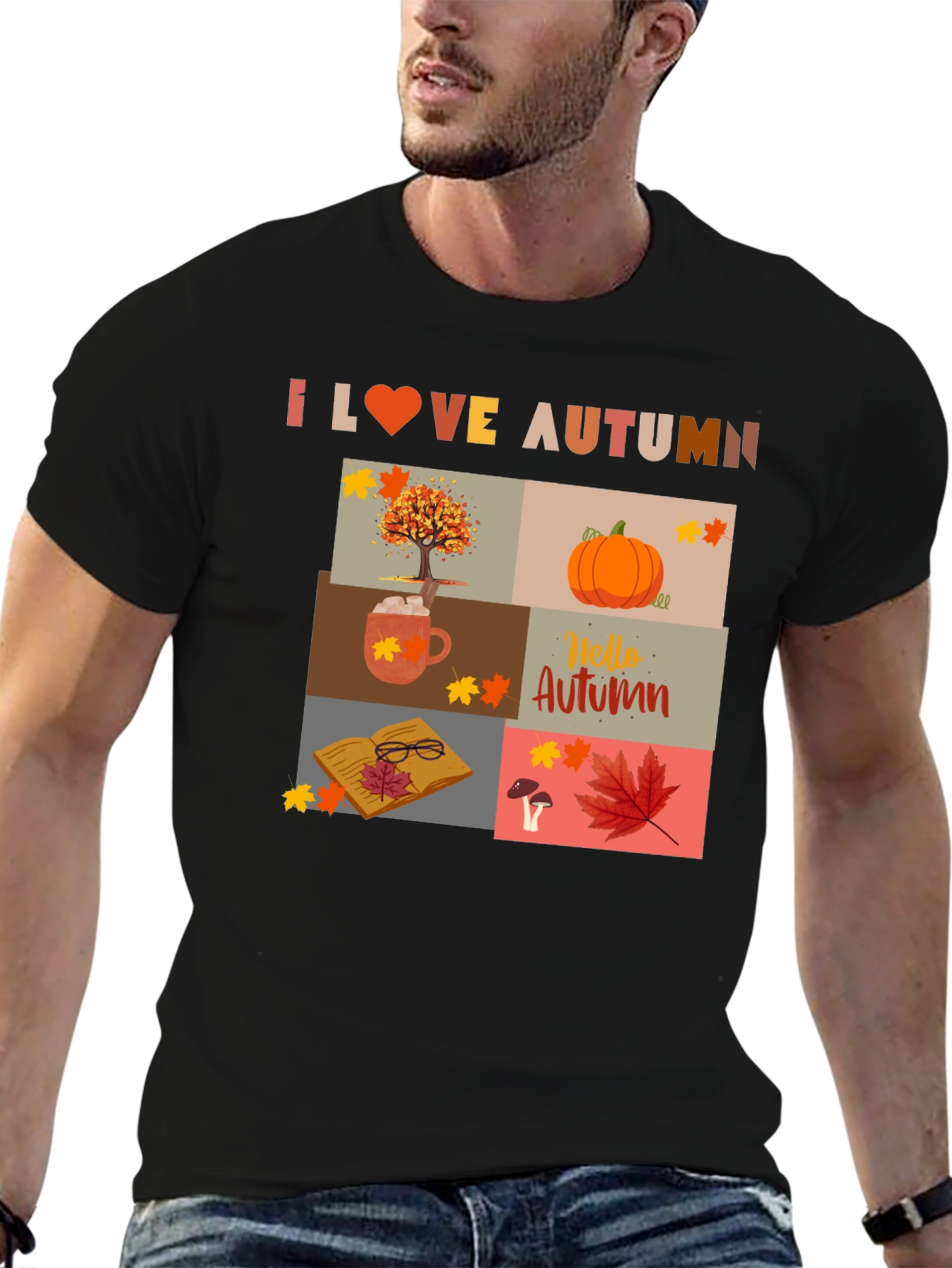 Black I Love Autumn Collage T-Shirt view 6