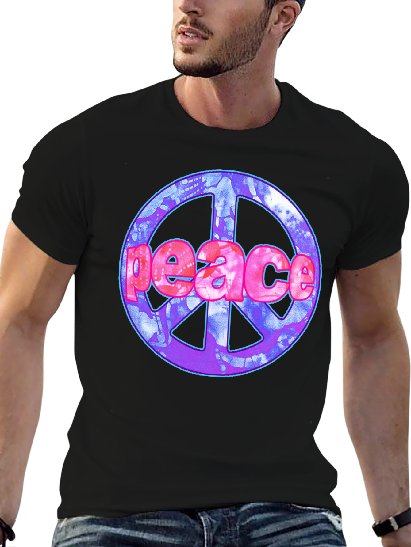Black Peace Sign Graphic T-Shirt - Black Cotton Blend view 6