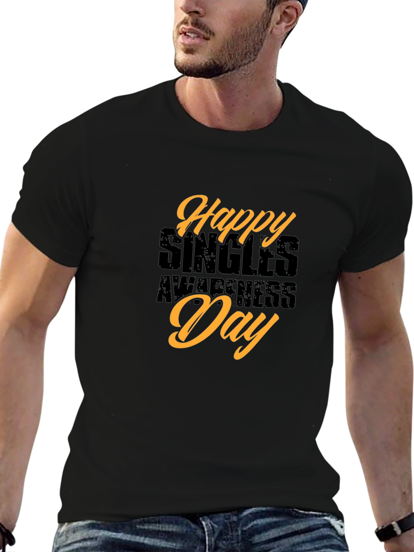 Black Happy Singles Awareness Day T-Shirt Black view 6