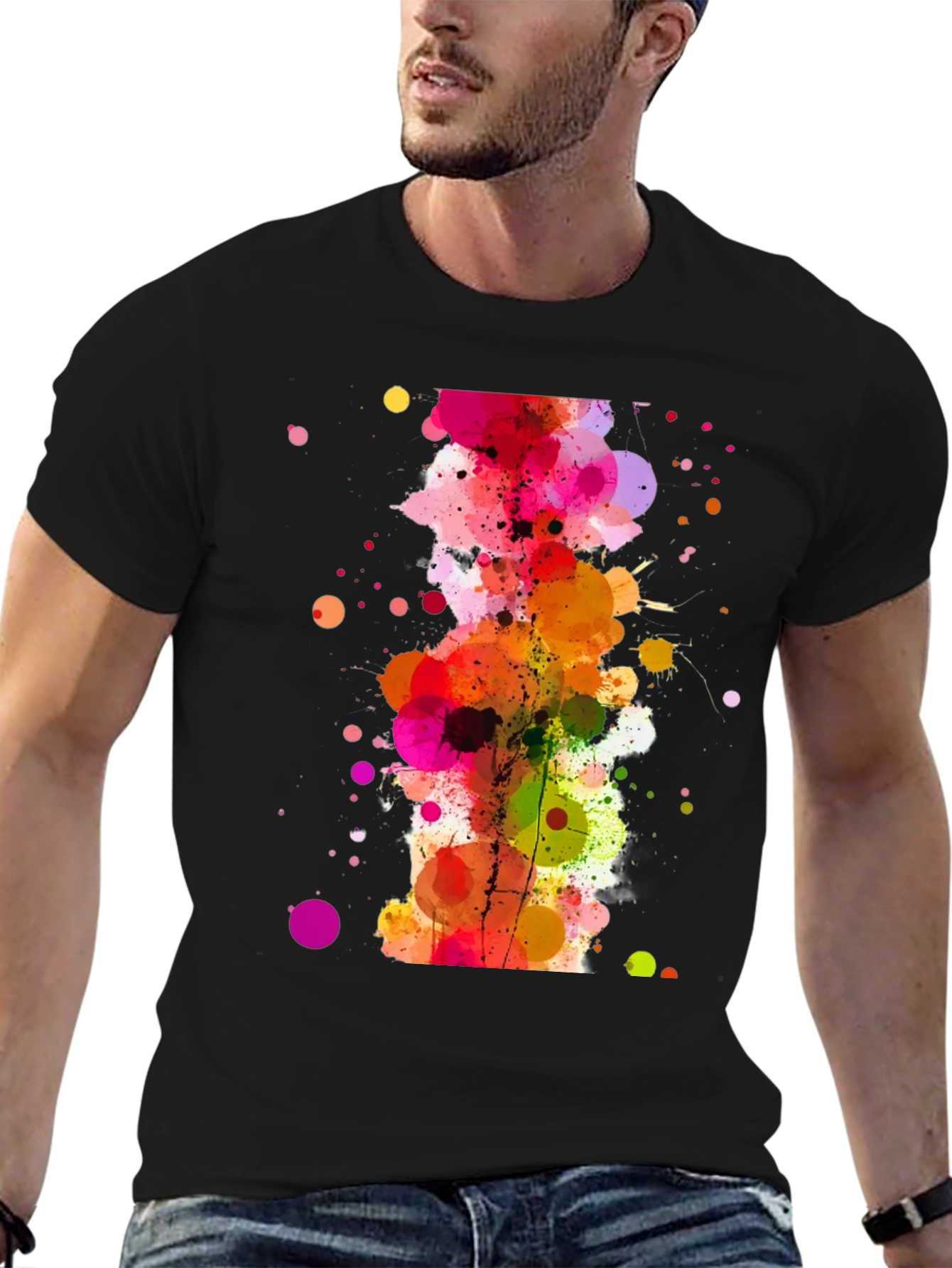 Black Abstract Watercolor Splatter Print Black T-Shirt view 6