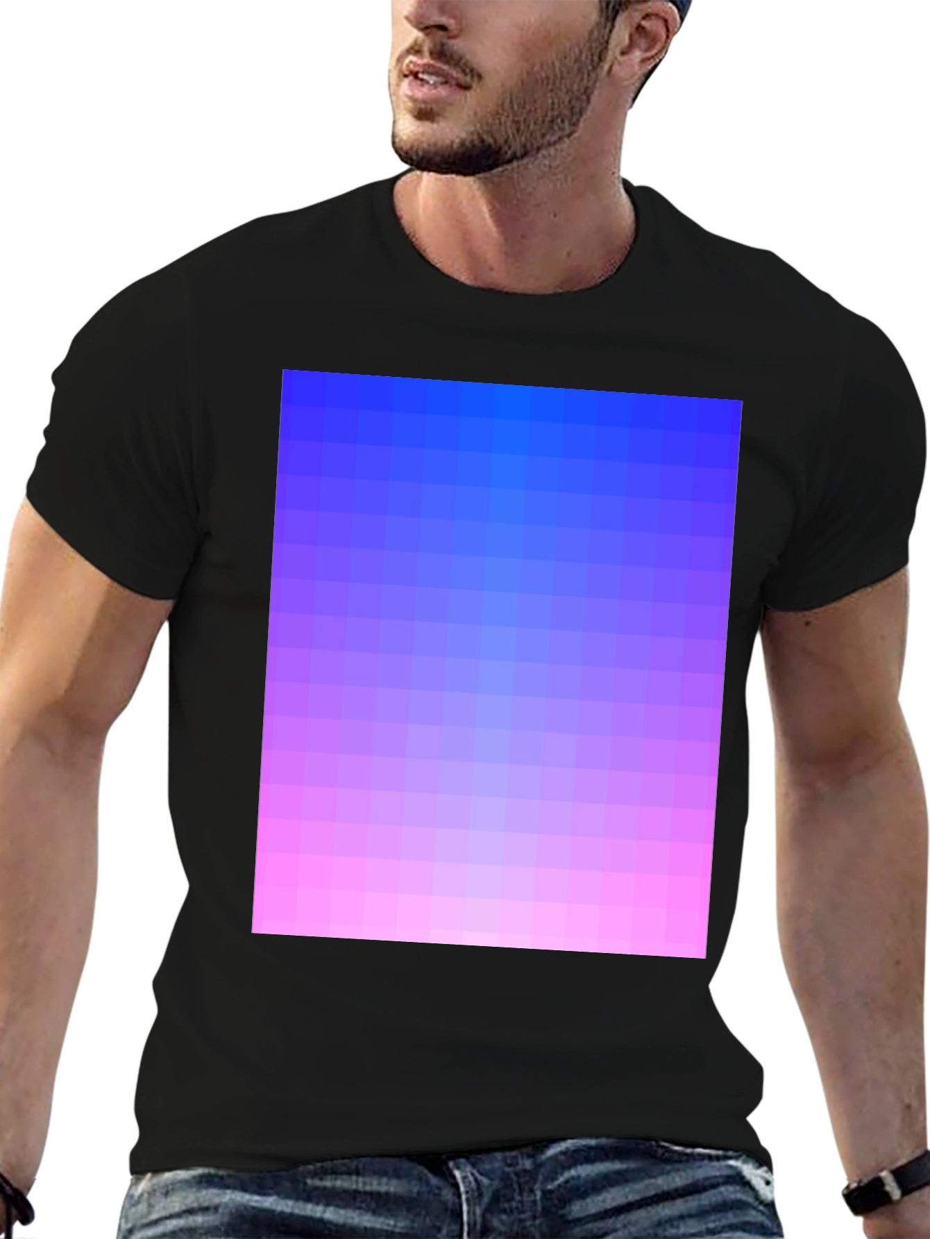 Black Gradient Pixel Art T-Shirt - Stylish Casual Wear view 6