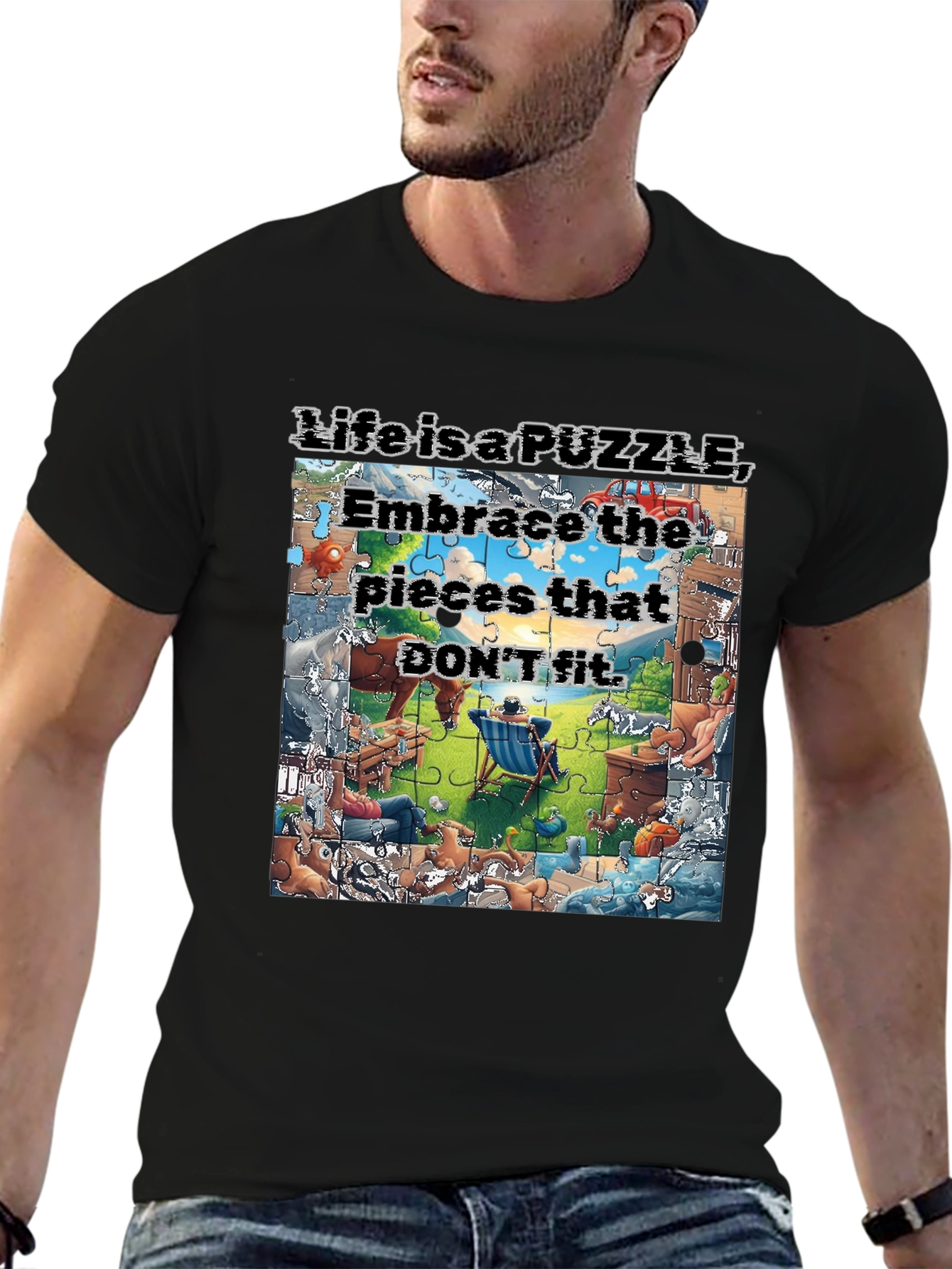 Black Life is a Puzzle Graphic T-Shirt view 6