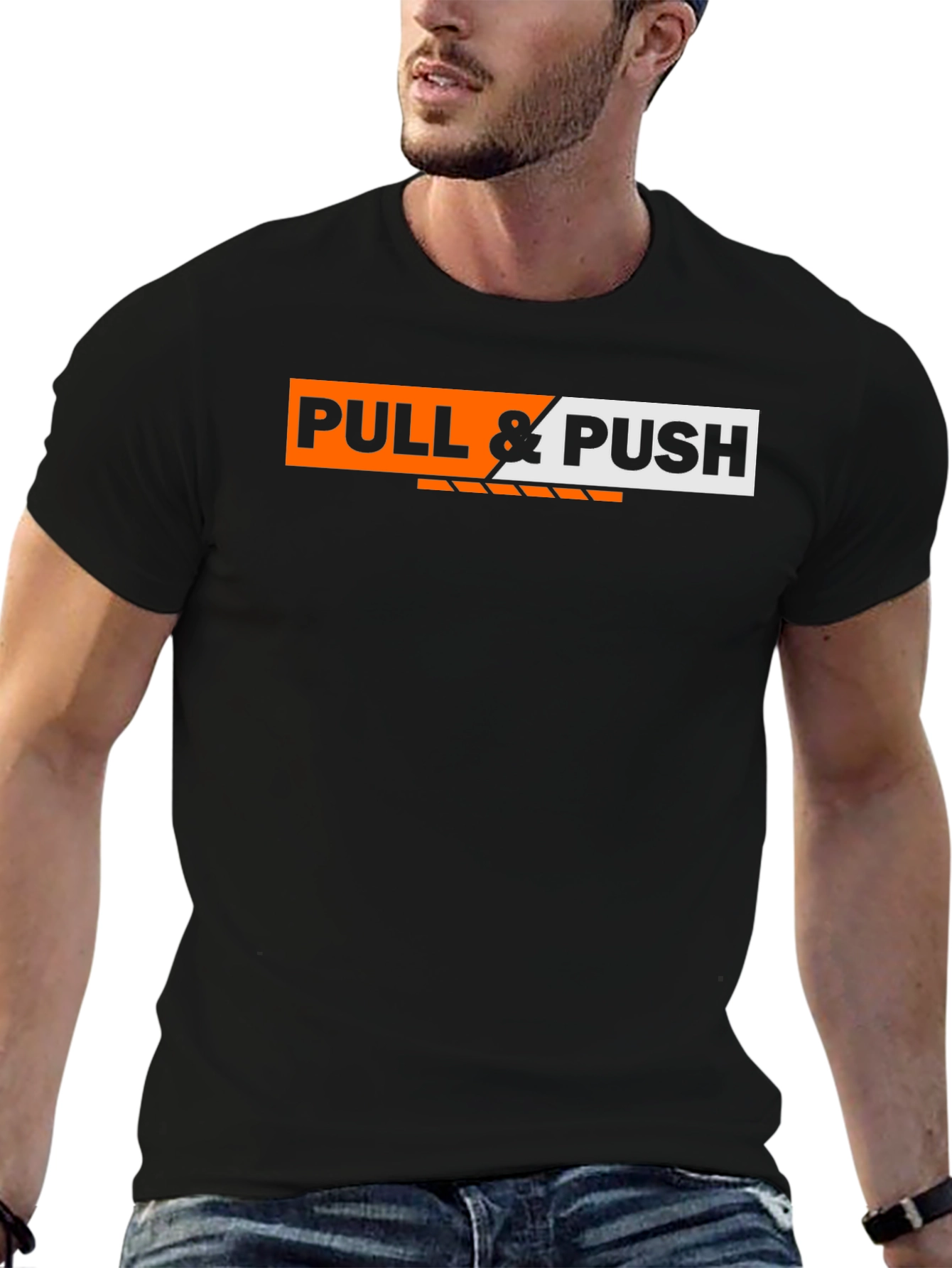 Black Pull & Push Graphic Tee - Black Cotton T-Shirt view 6