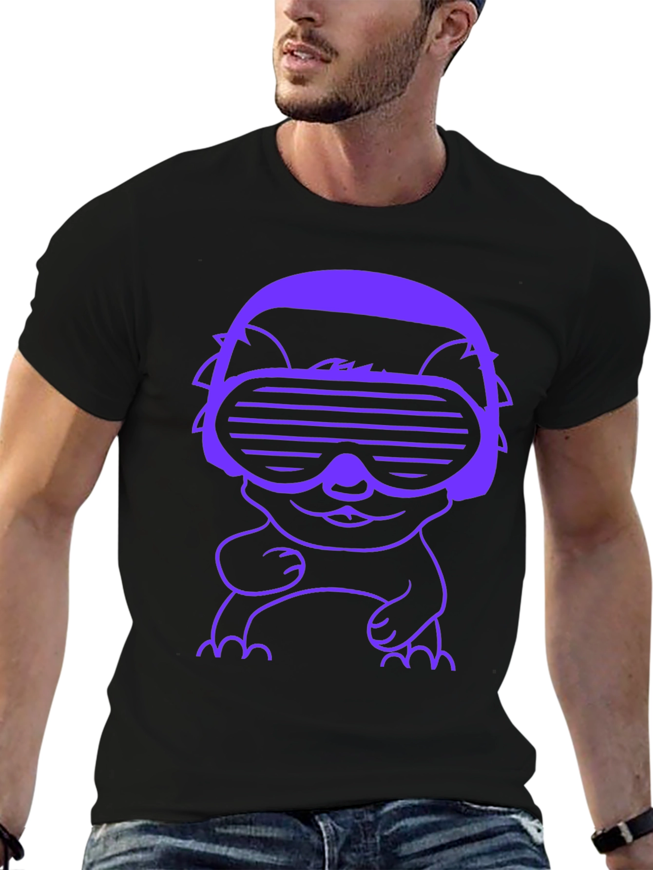 Black Cyberpunk Cat T-Shirt - Retro Gamer Style view 6