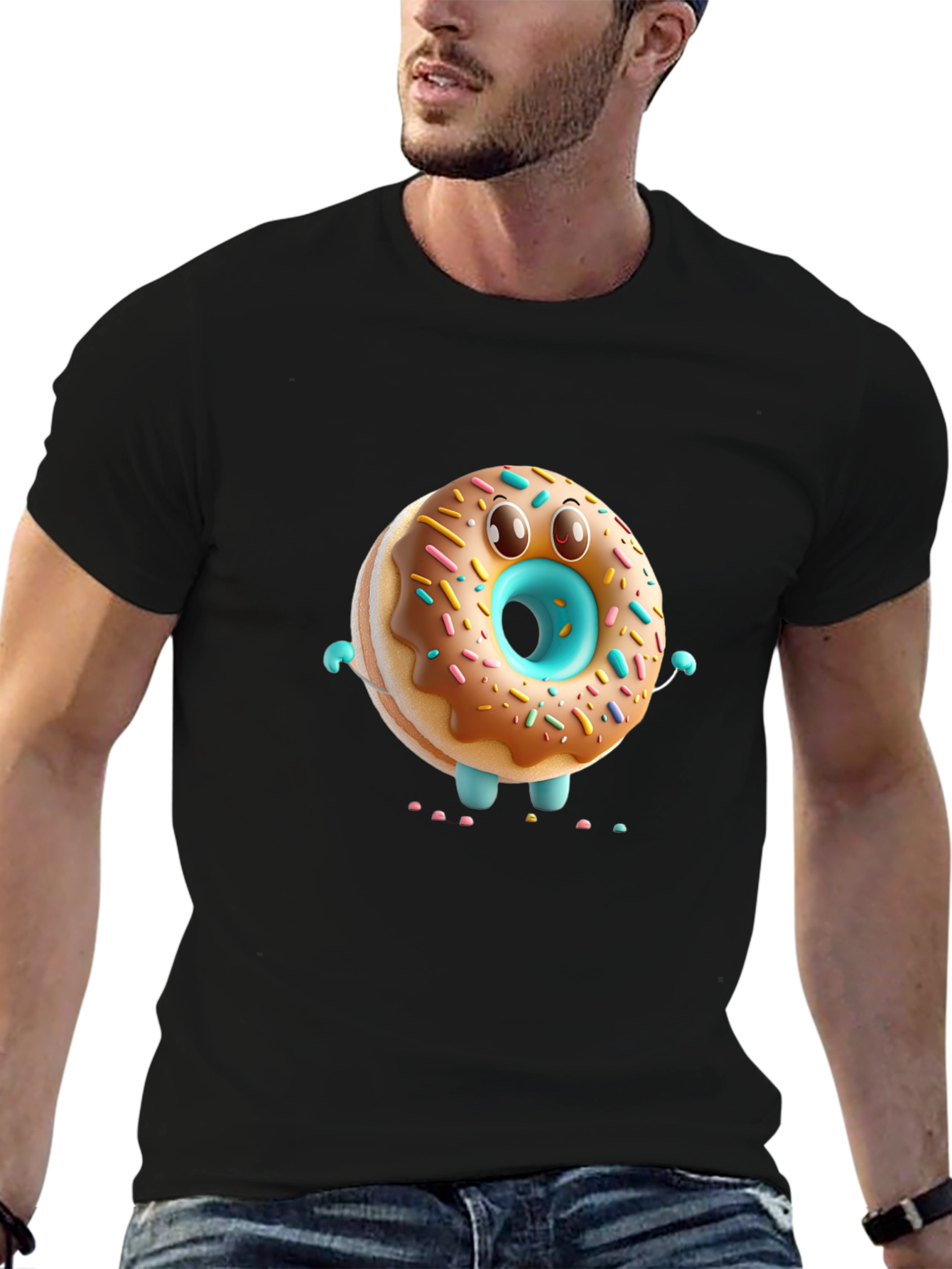 Black Donut Character Black T-Shirt view 6
