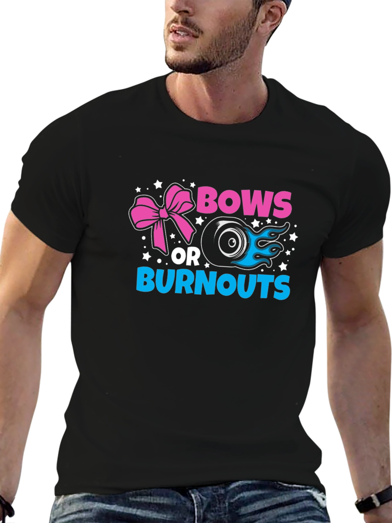 Black Bows or Burnouts Gender Reveal T-Shirt view 6