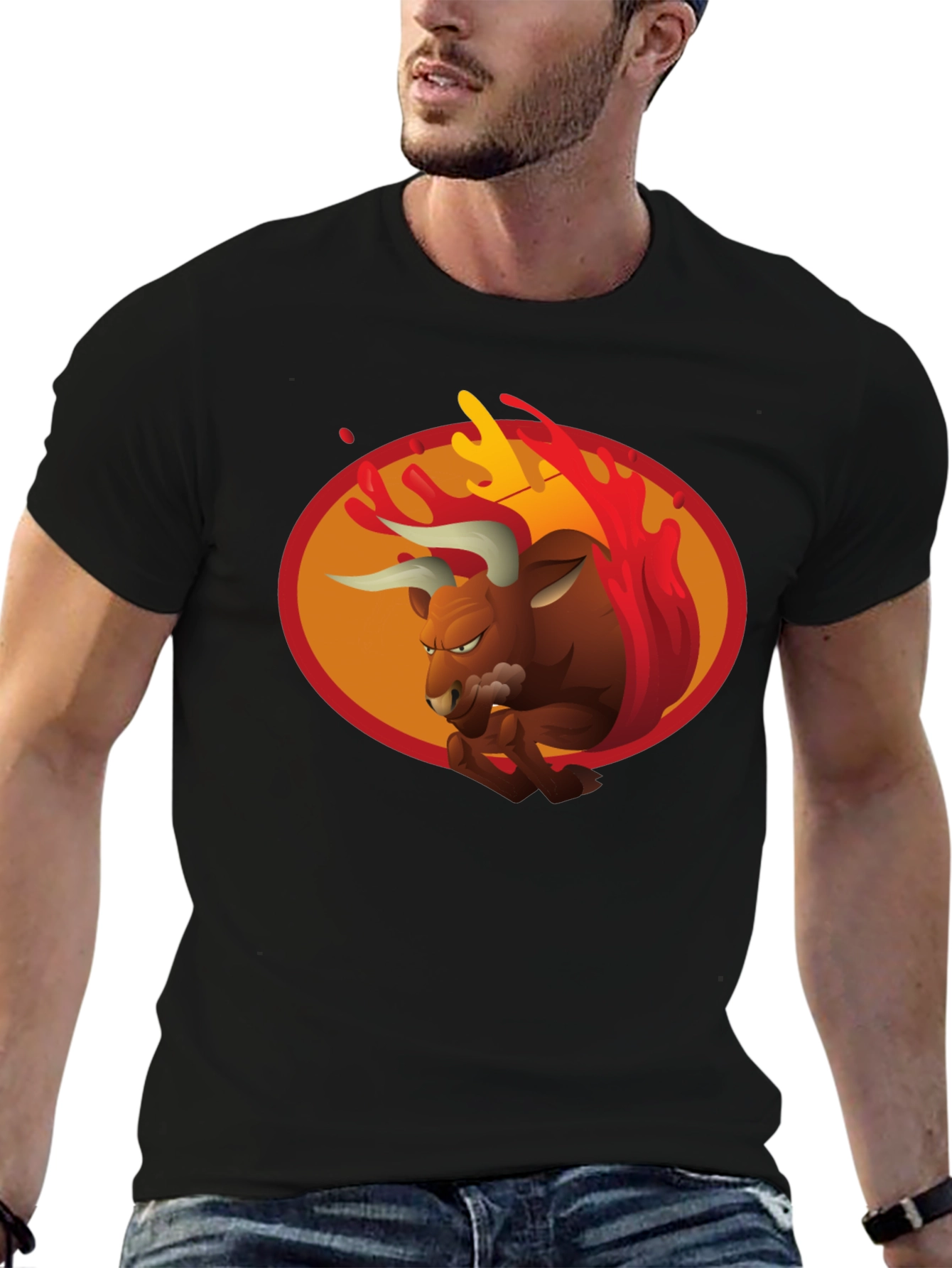 Black Fiery Bull Graphic Tee - Bold Black T-Shirt view 6