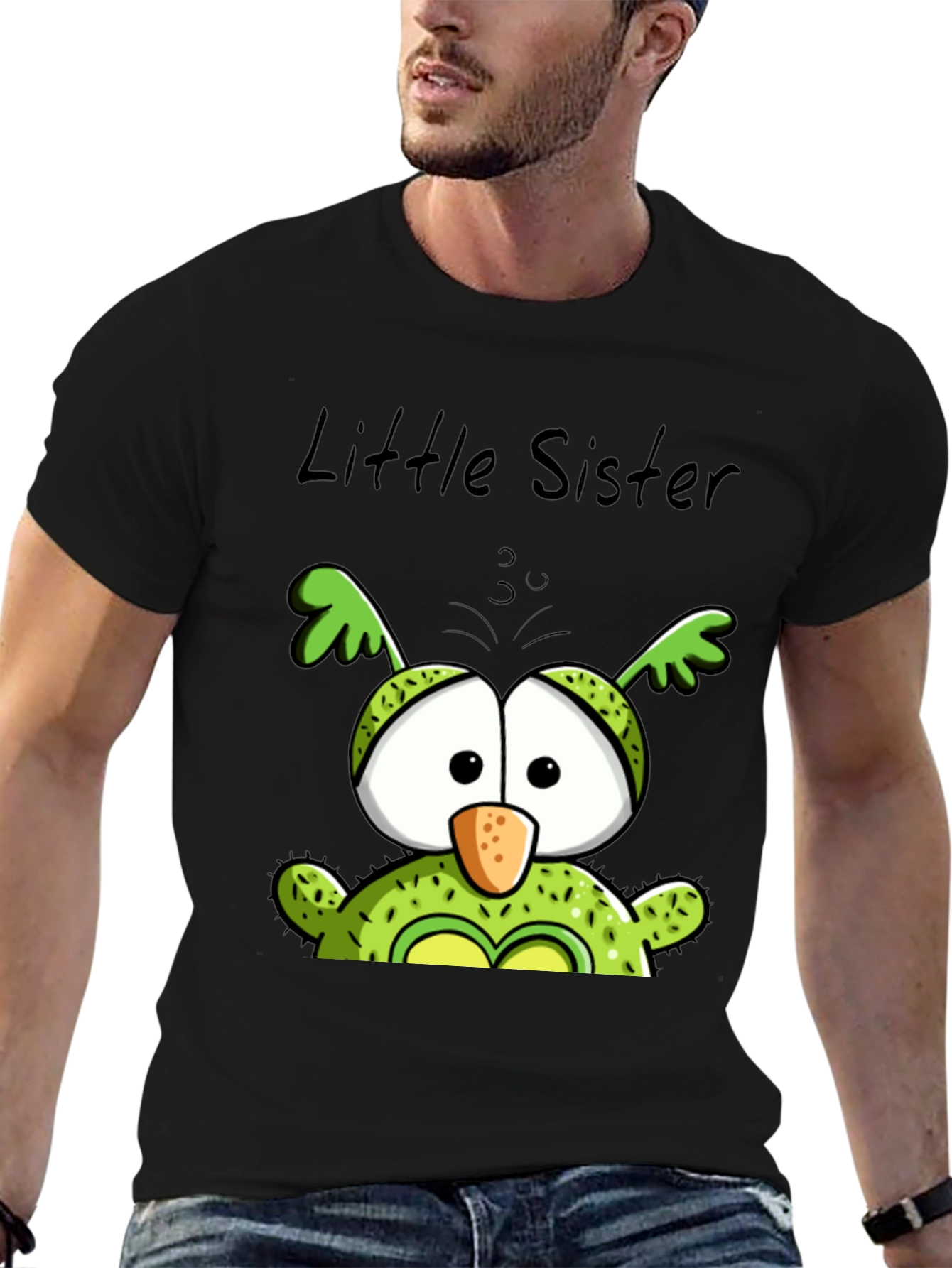 Black Little Sister Owl T-Shirt - Cute Family Tee view 6