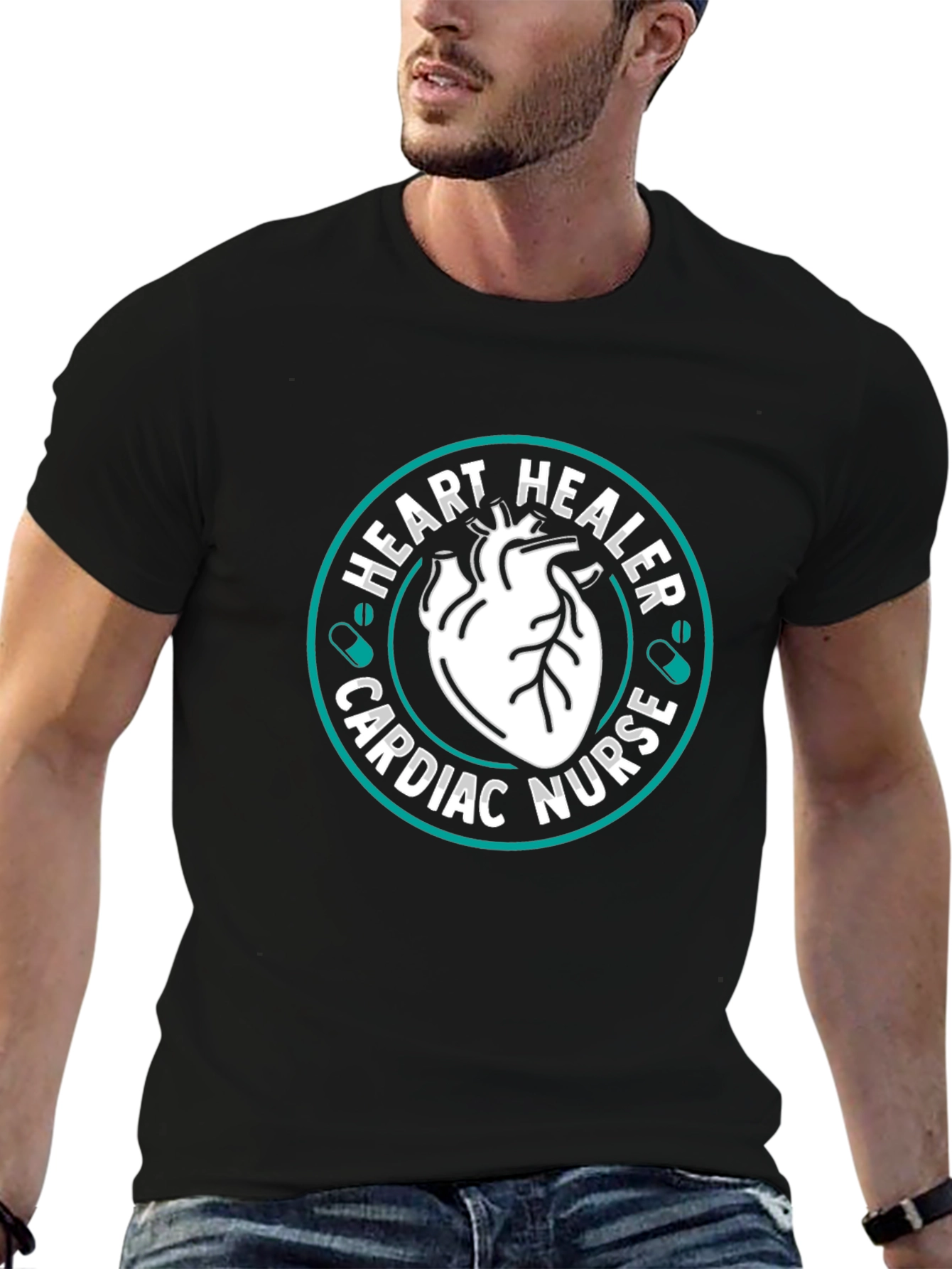 Black Heart Healer Cardiac Nurse T-Shirt view 6