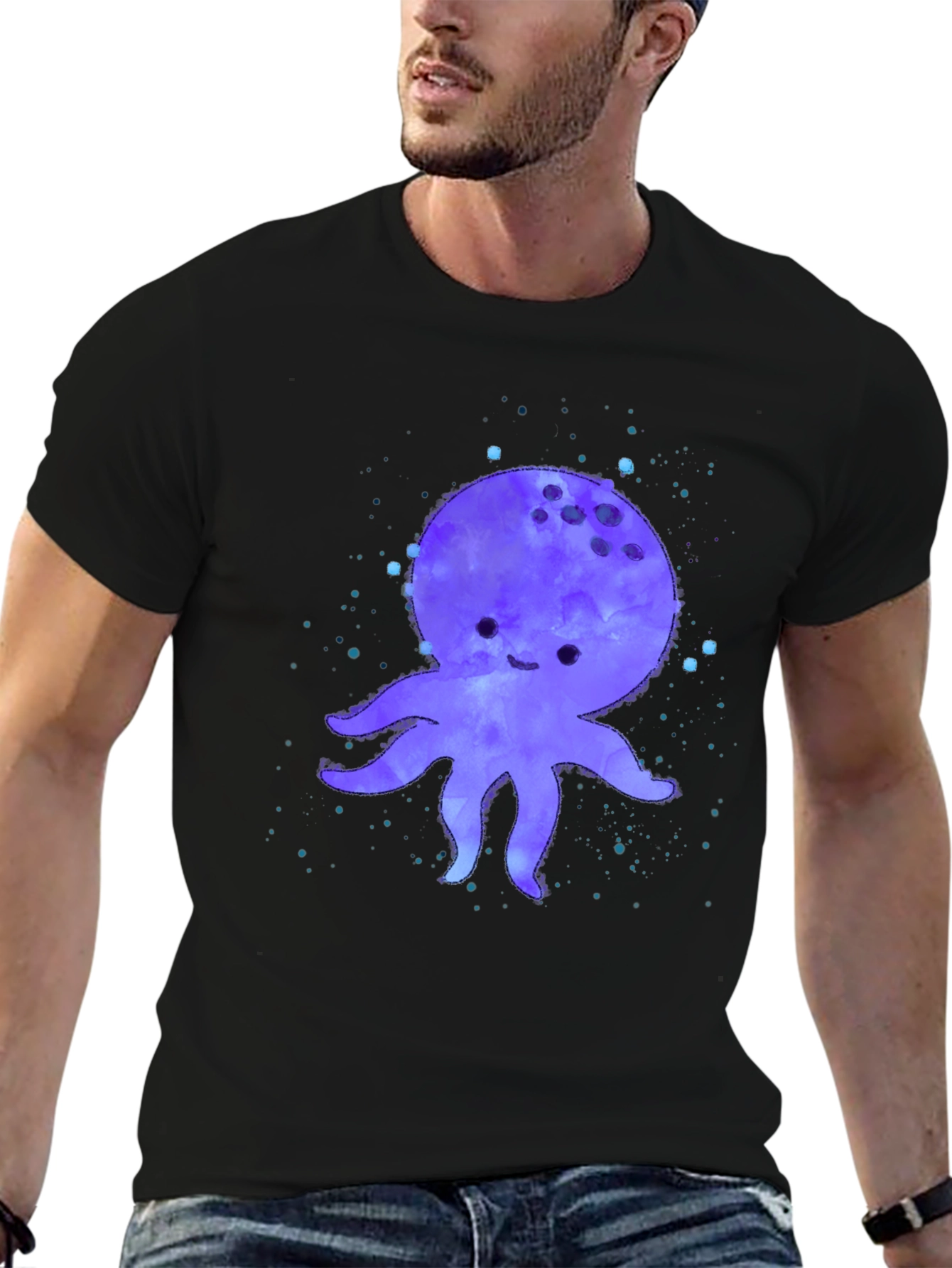 Black Cute Octopus Graphic Print Black T-Shirt view 6