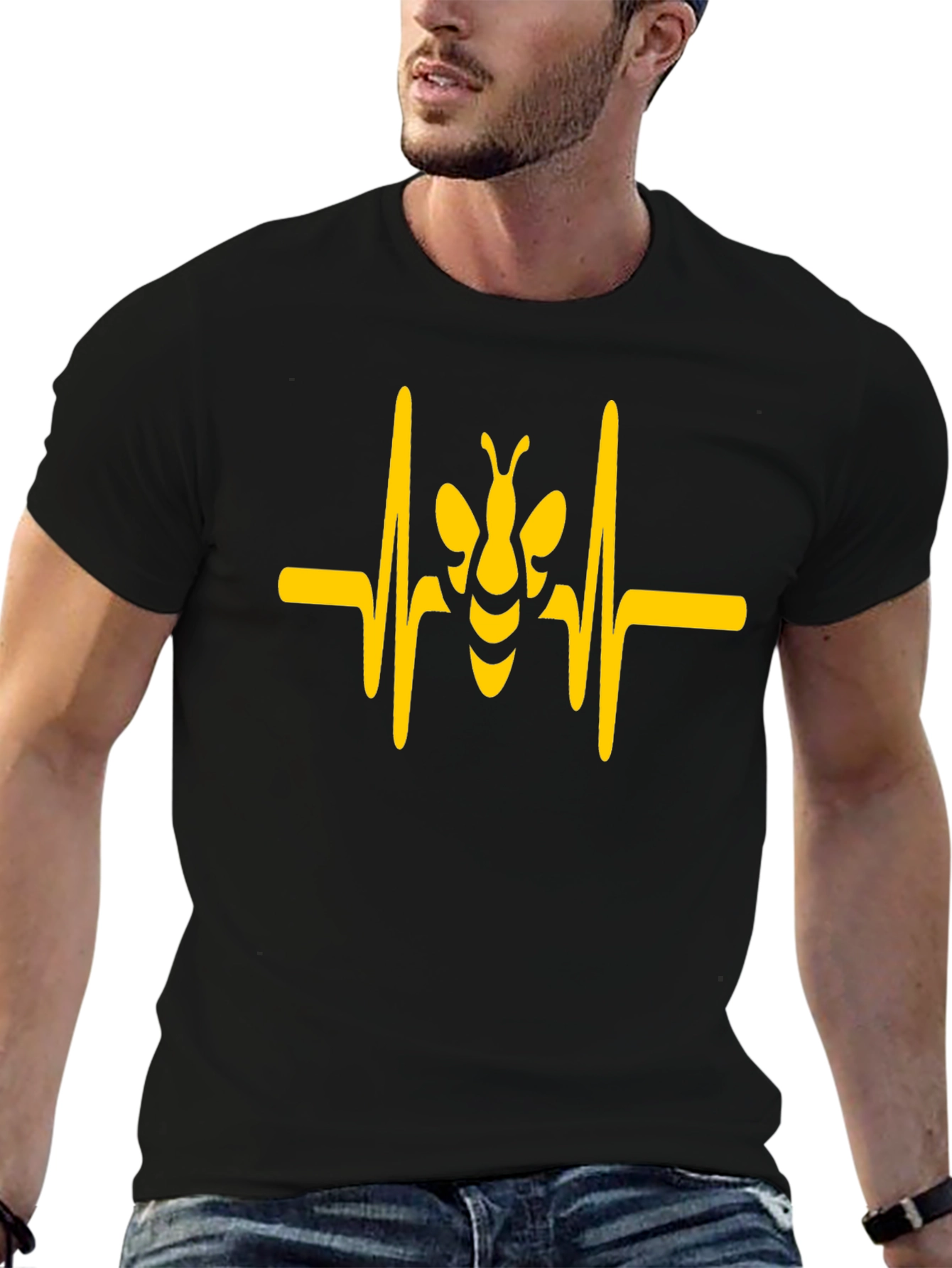Black Bee Heartbeat T-Shirt - Stylish Graphic Tee view 6