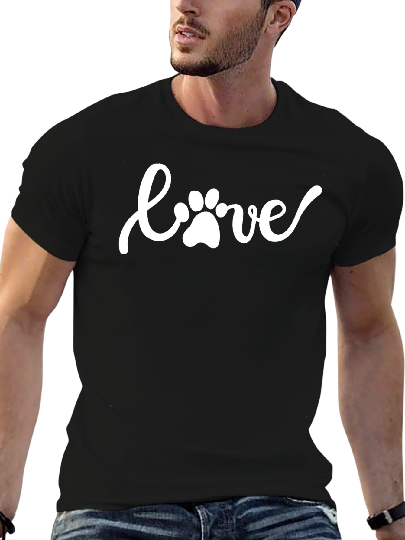 Black Paw Print Love T-Shirt - Stylish Pet Lover Tee view 6