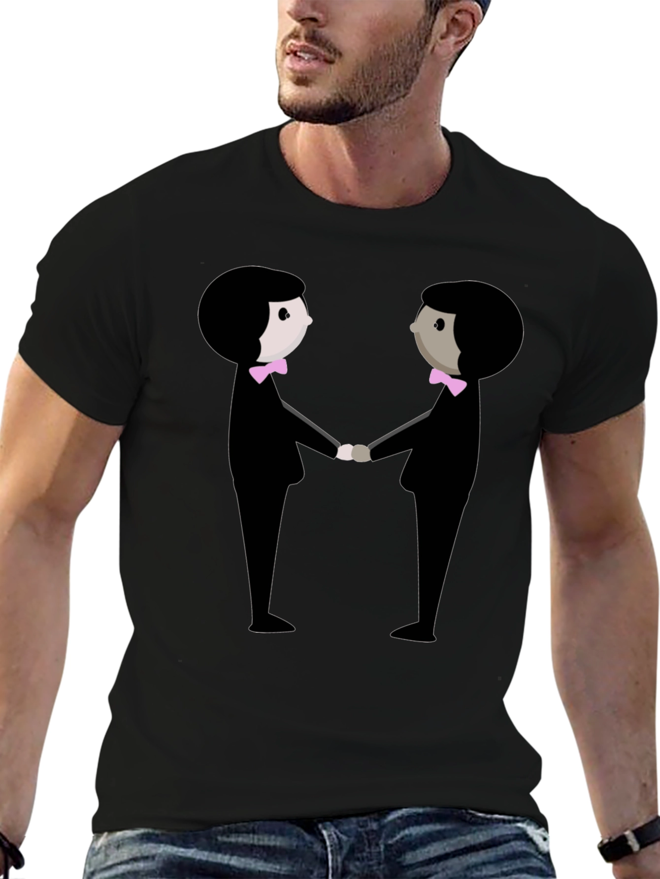 Black Graphic Tee: Two Figures Holding Hands view 6