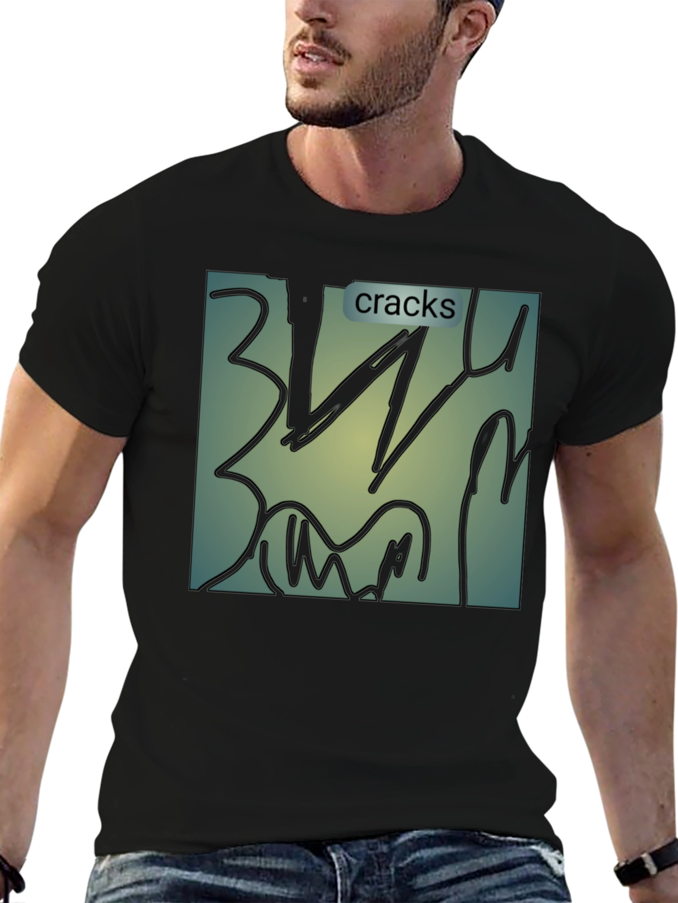 Black Cracks Graphic T-Shirt - Modern Abstract Art Tee view 6