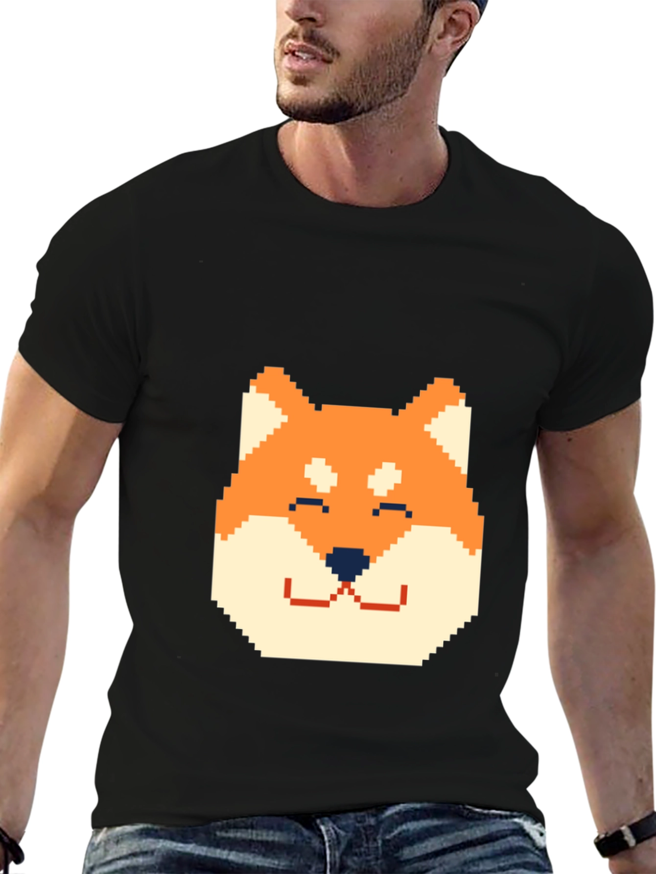Black Pixel Doge Head T-Shirt - Black view 6
