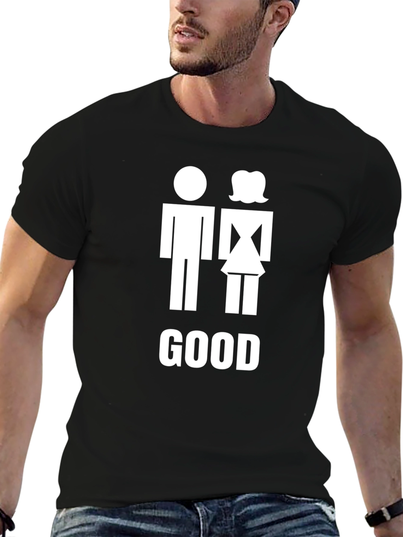 Black Humorous GOOD Man & Woman Unisex T-Shirt view 6