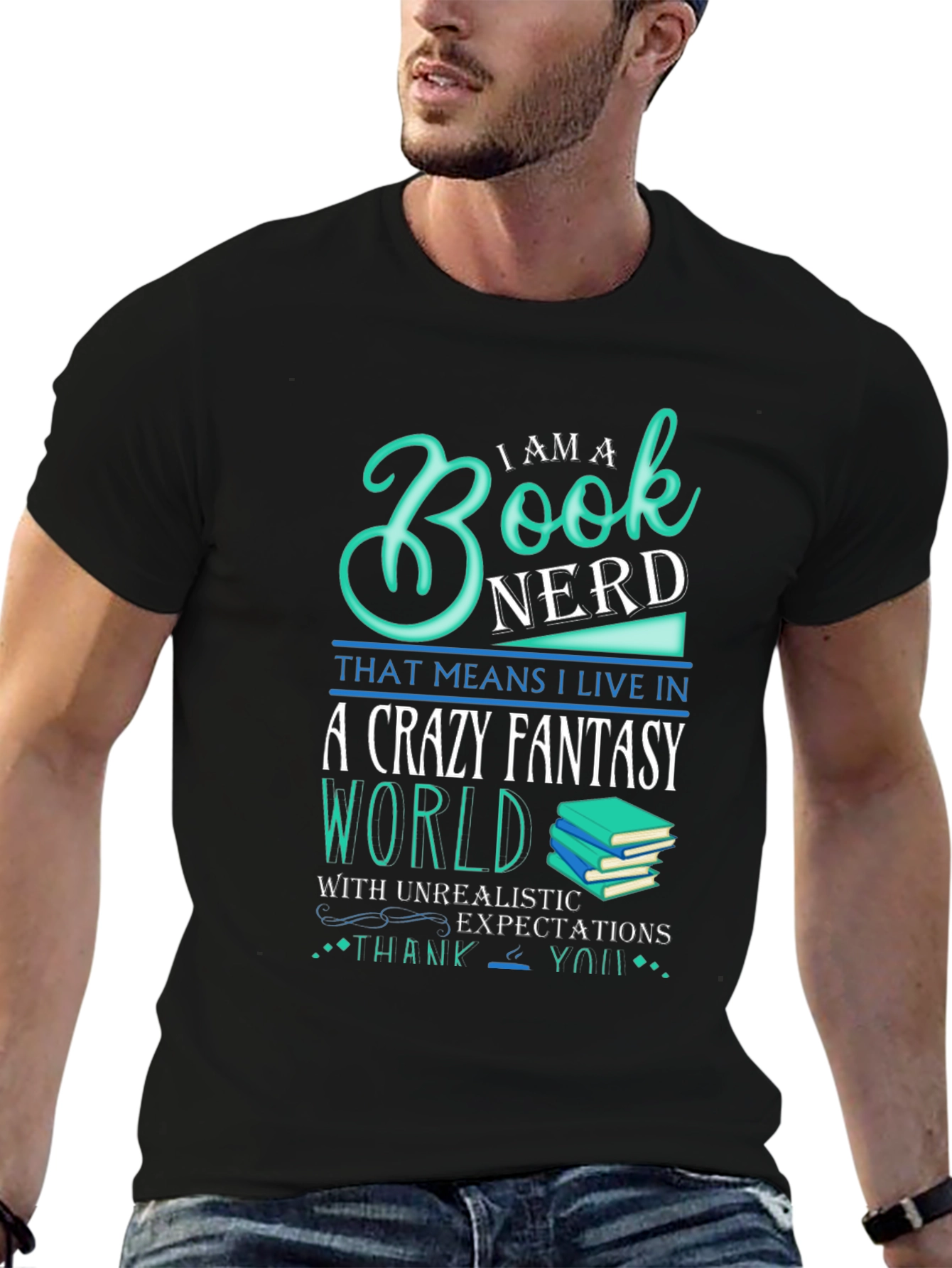 Black Book Nerd Crazy Fantasy World T-Shirt view 6