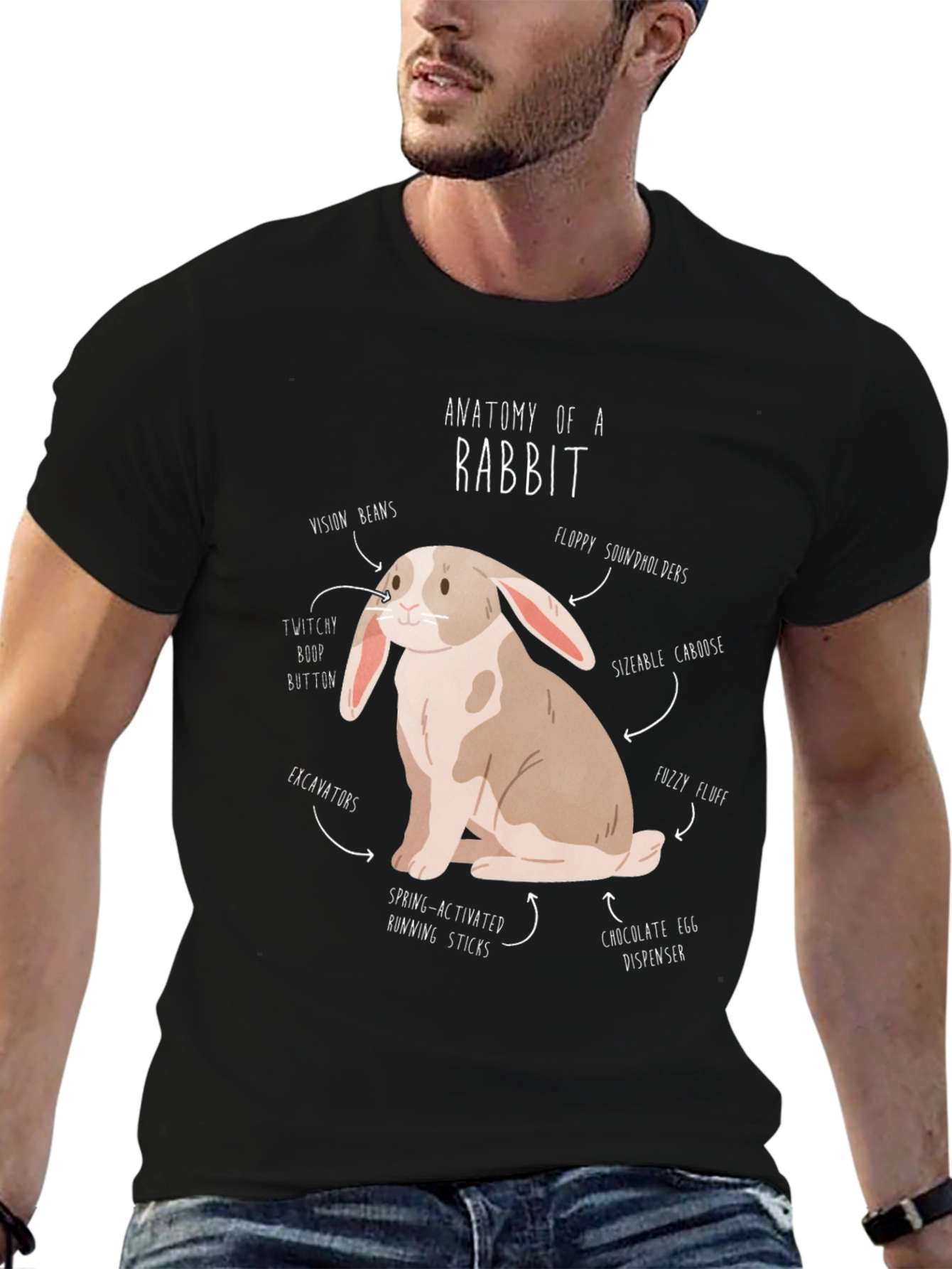 Black Anatomy of a Rabbit T-Shirt Funny Bunny Tee view 6