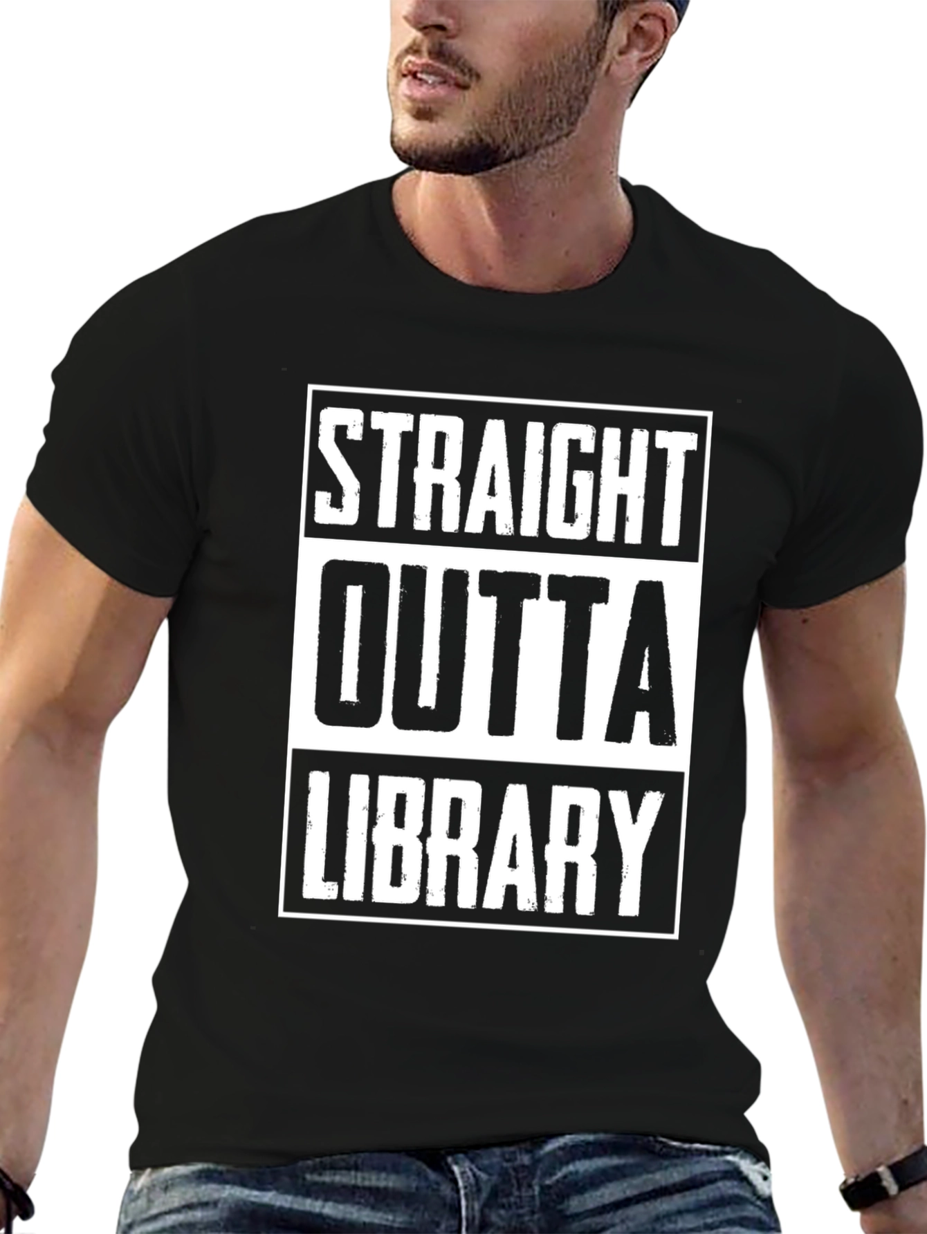 Black Straight Outta Library Black Graphic Tee view 6