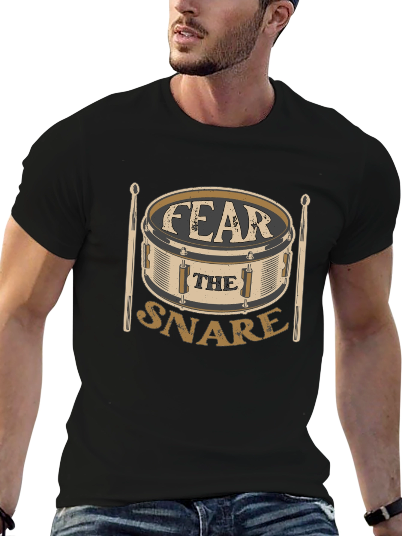 Black Fear the Snare T-Shirt - Drummer Gift view 6