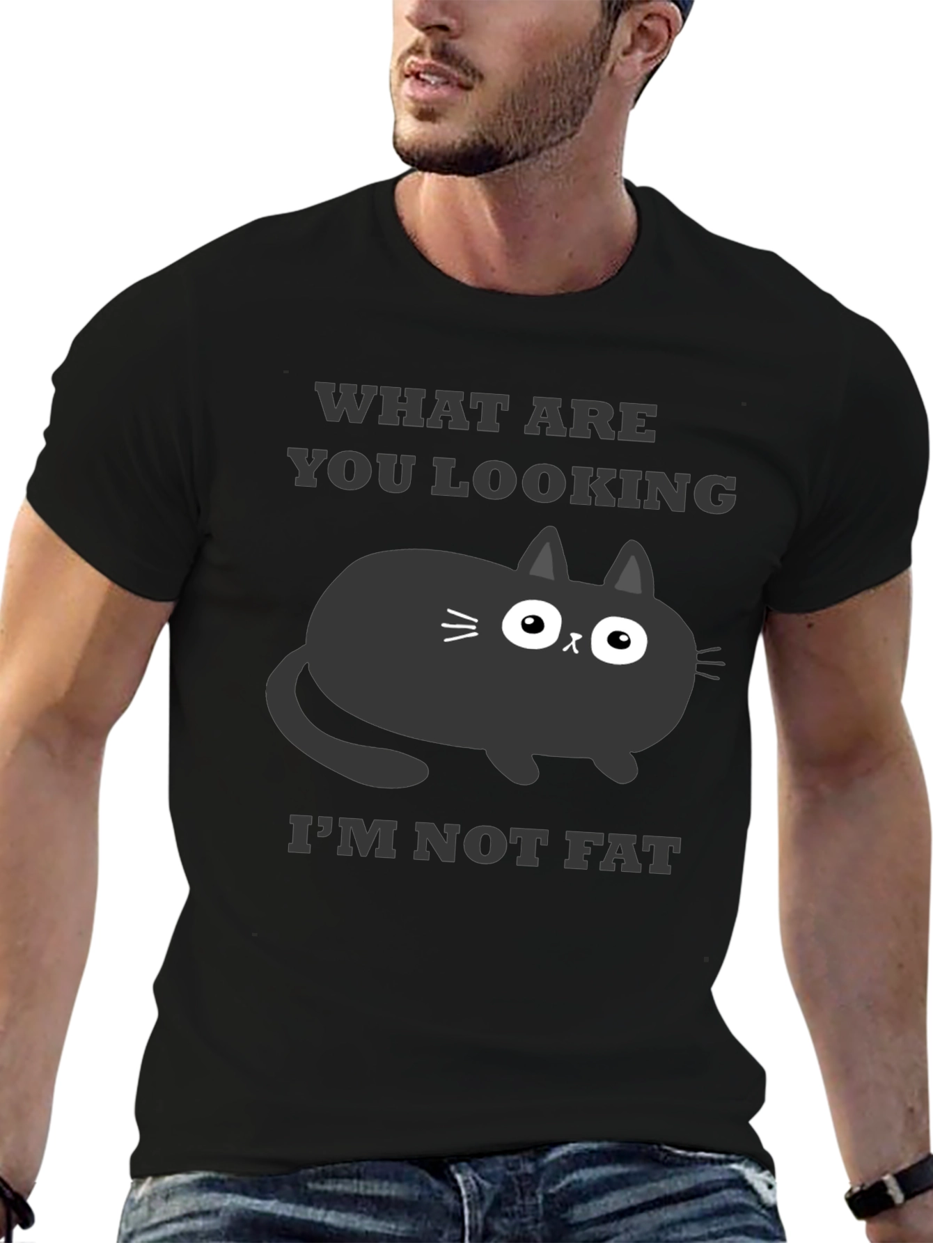 Black Funny Cat T-Shirt - What Are You Looking At? view 6