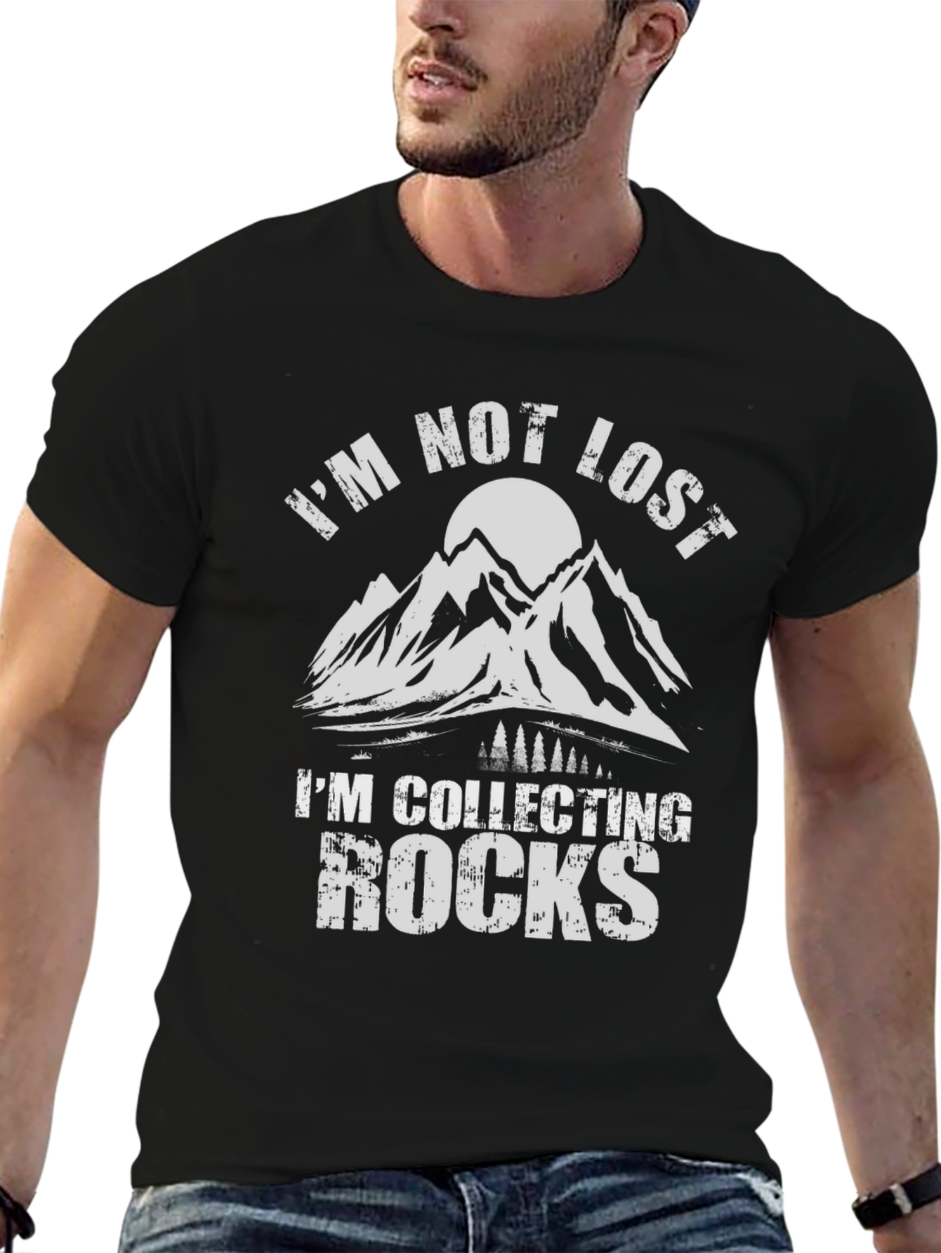 Black I'm Not Lost I'm Collecting Rocks Graphic T-Shirt view 6