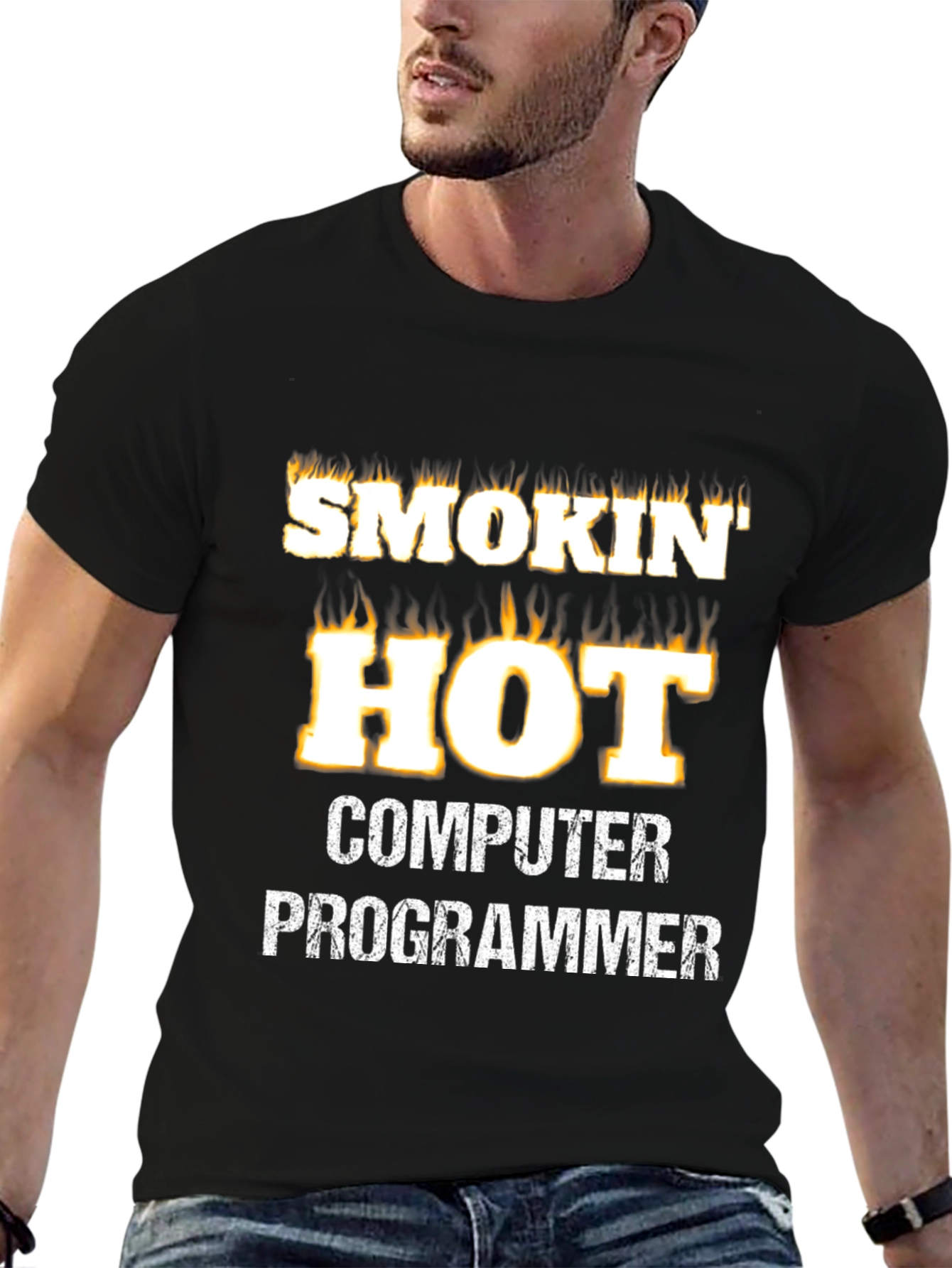 Black Smokin' Hot Computer Programmer Graphic Tee view 6