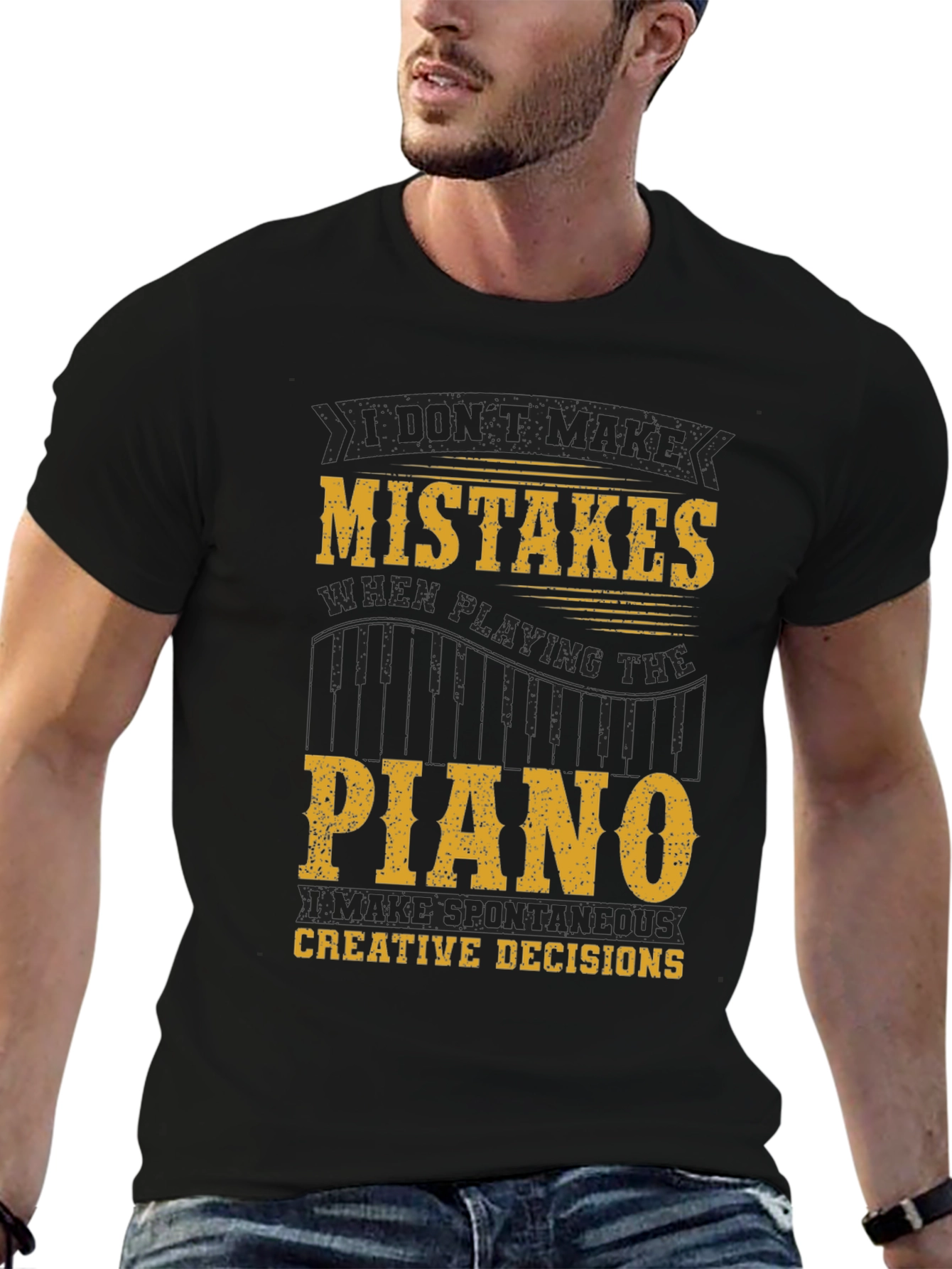 Black Funny Piano T-Shirt - I Don't Make Mistakes! view 6