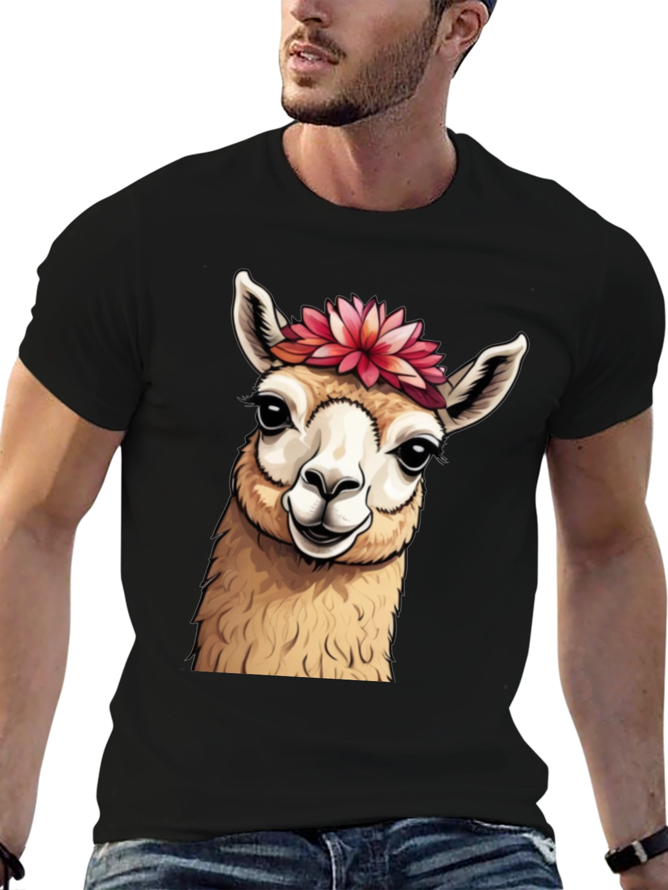 Black Llama Floral Crown T-Shirt - Cute Animal Tee view 6