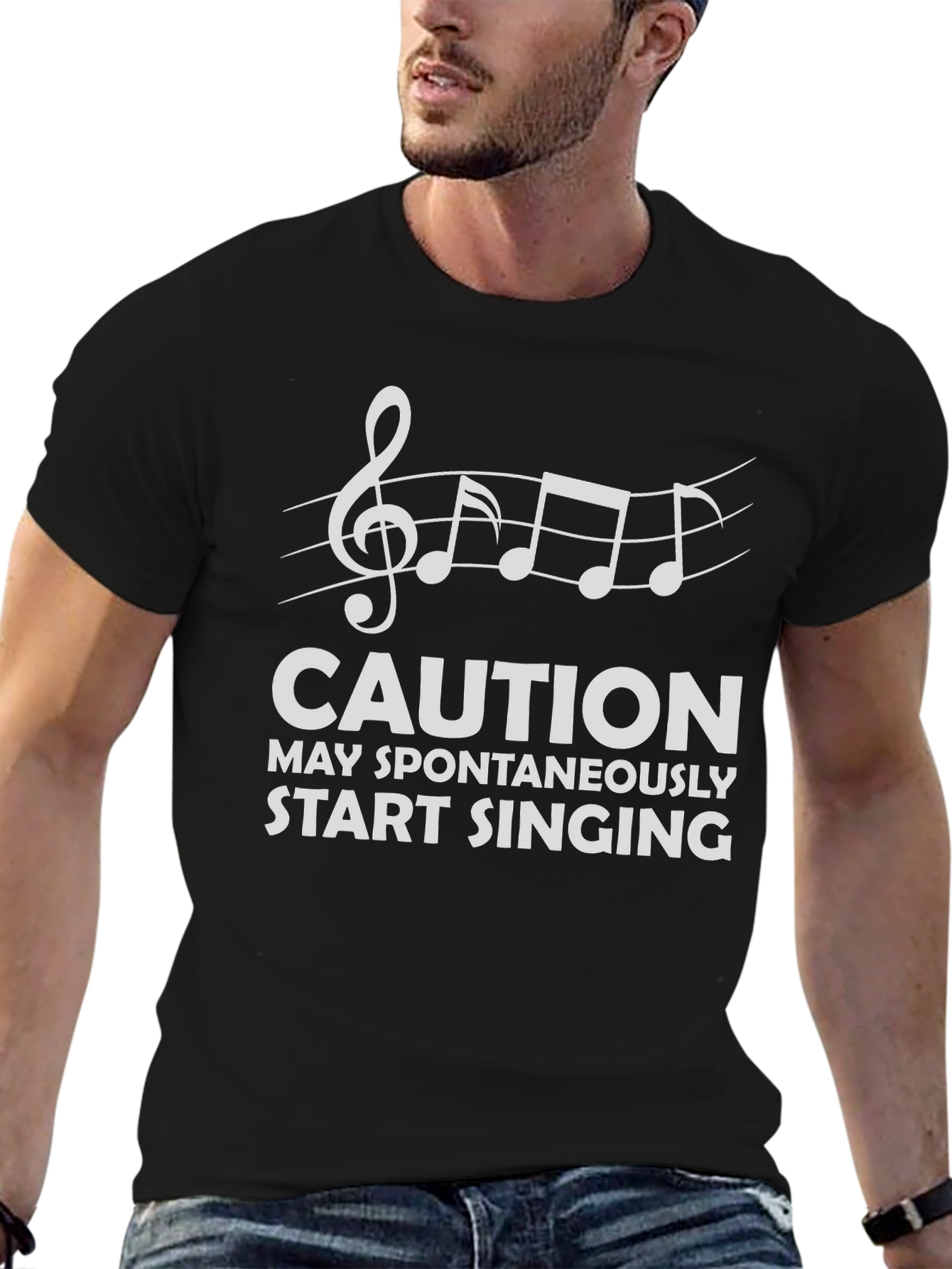 Black Caution May Spontaneously Start Singing Black T-Shirt view 6