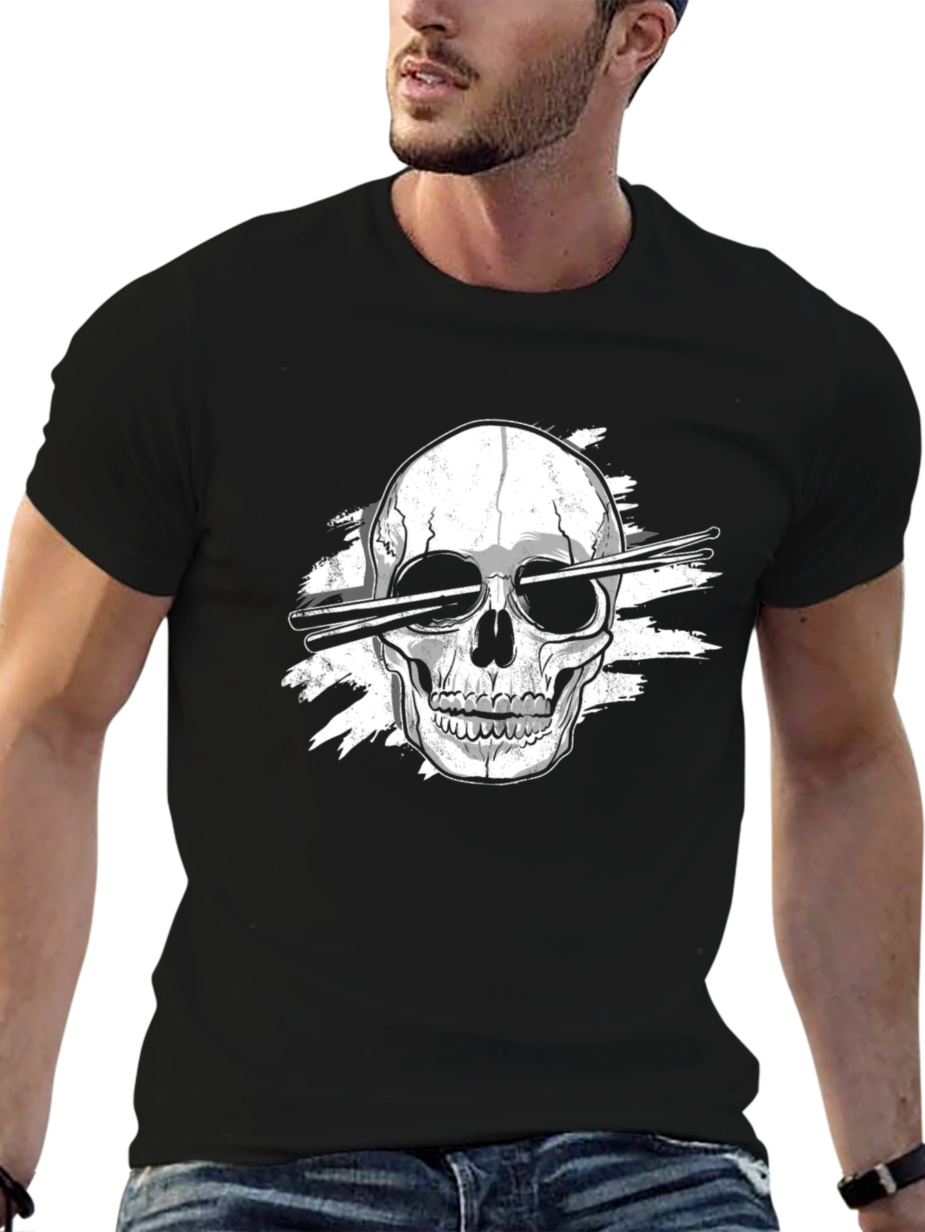 Black Skull Drummer T-Shirt - Rock On! view 6