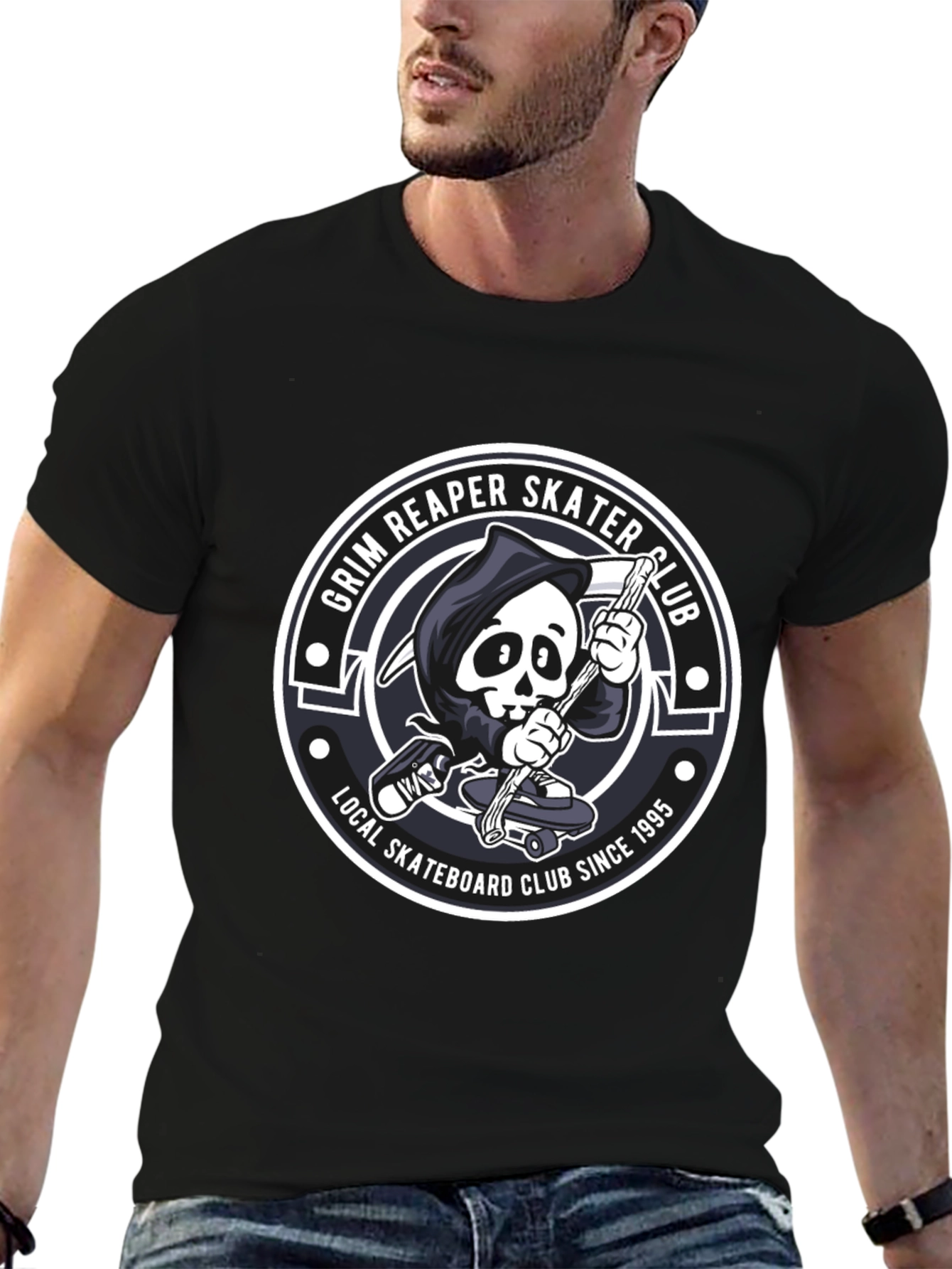 Black Grim Reaper Skater Club Black T-Shirt view 6