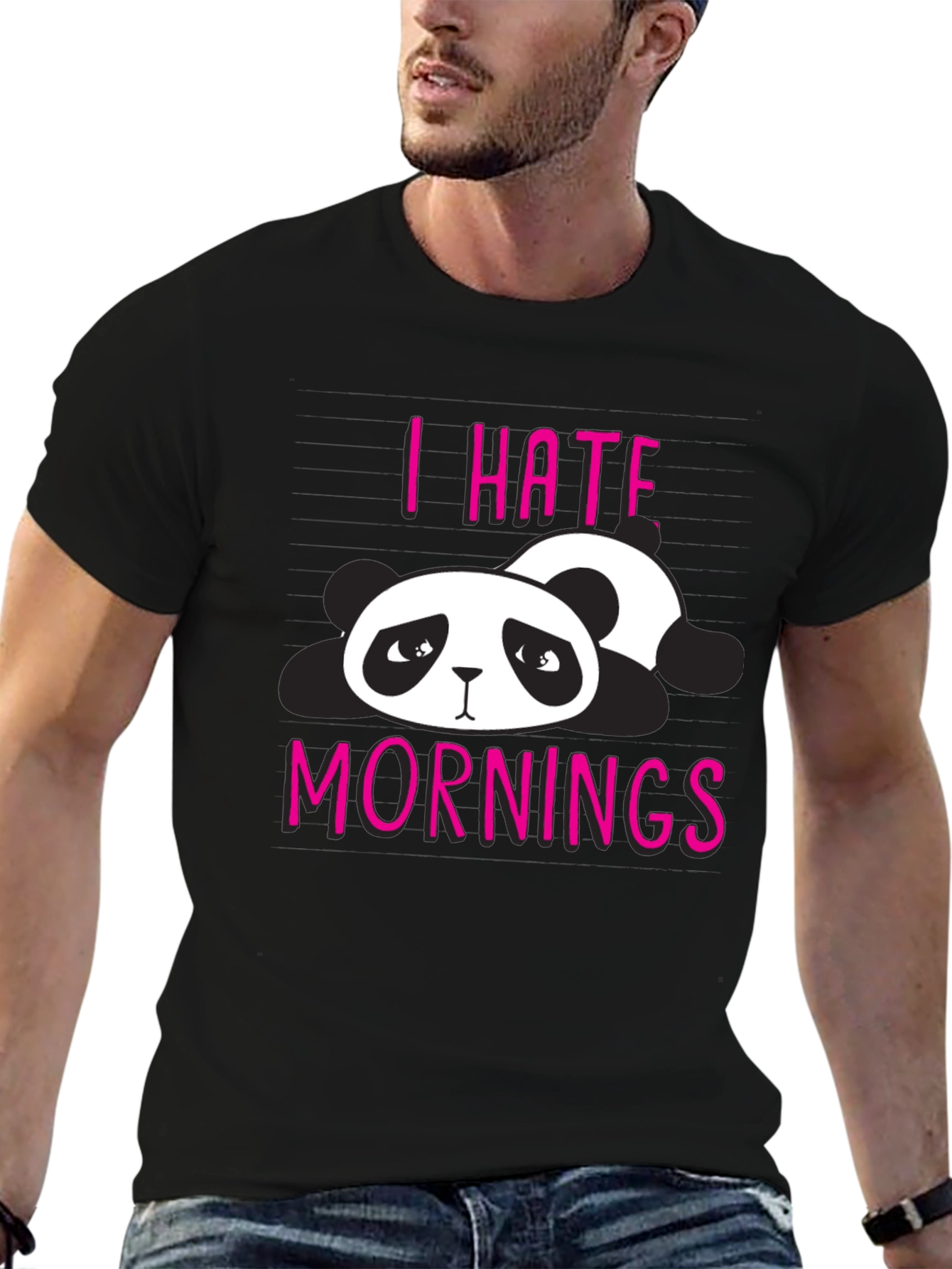 Black I Hate Mornings Panda Graphic T-Shirt view 6