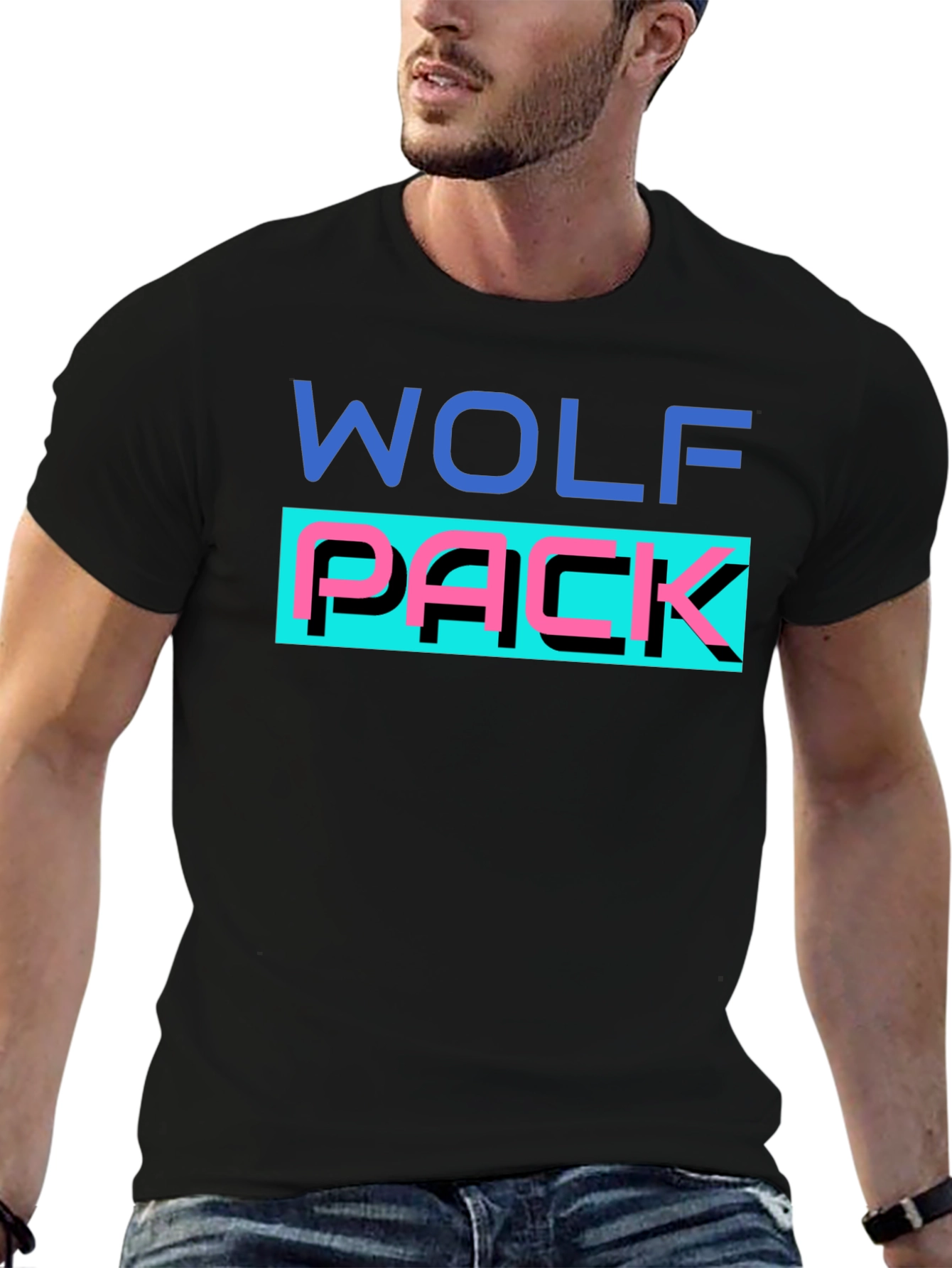 Black Wolf Pack Graphic T-Shirt - Black Crew Neck Tee view 6