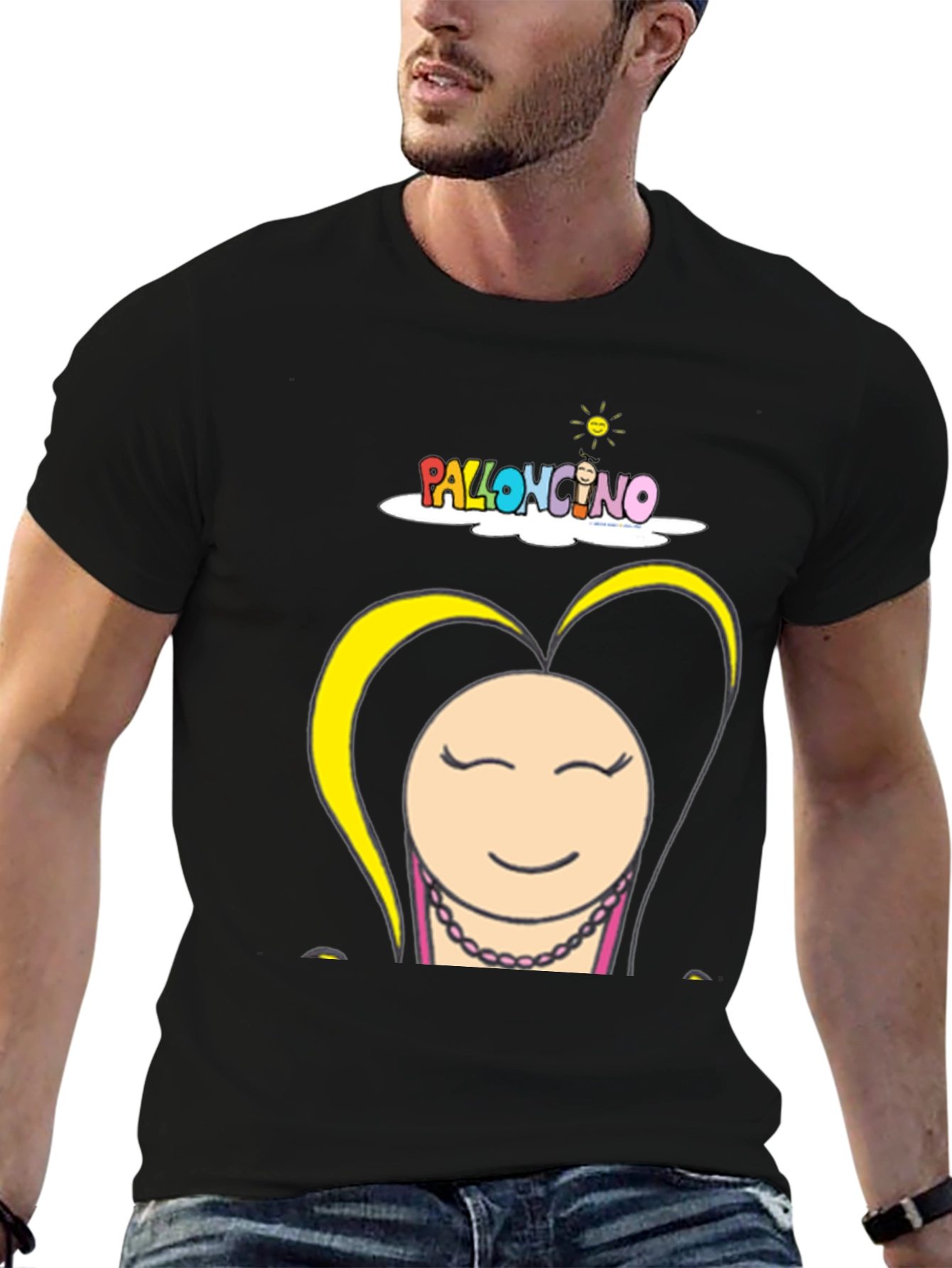 Black Funny Cartoon Graphic Black T-Shirt view 6