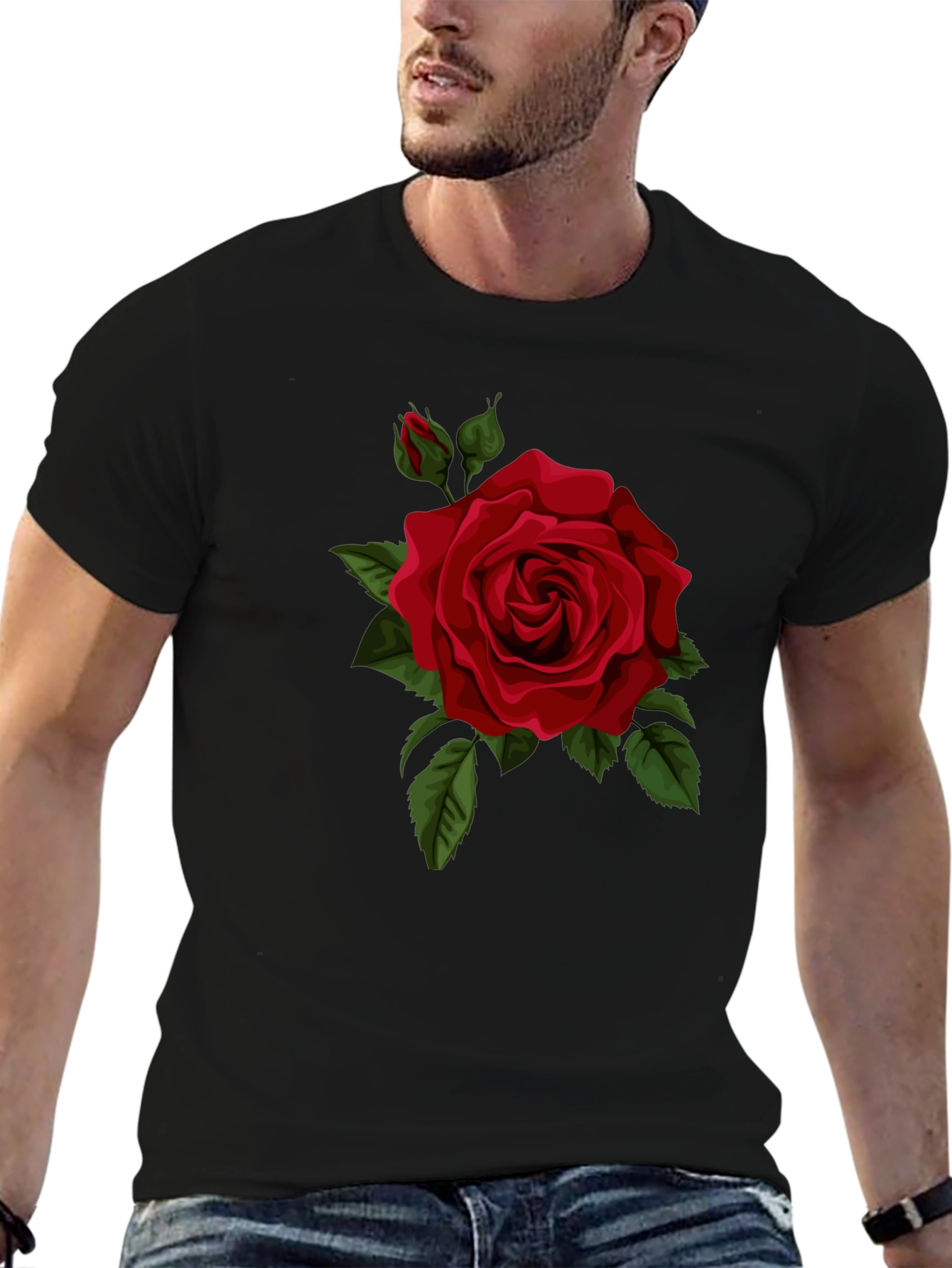 Black Red Rose Graphic Black T-Shirt view 6