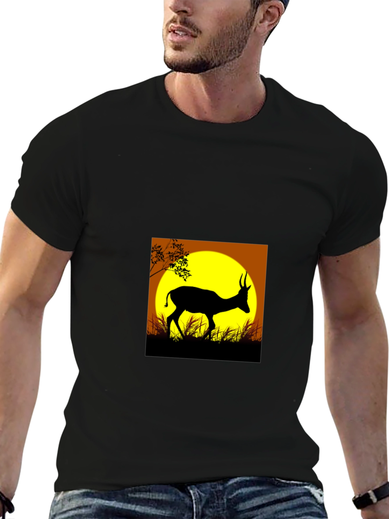 Black Silhouette Deer Graphic Tee view 6