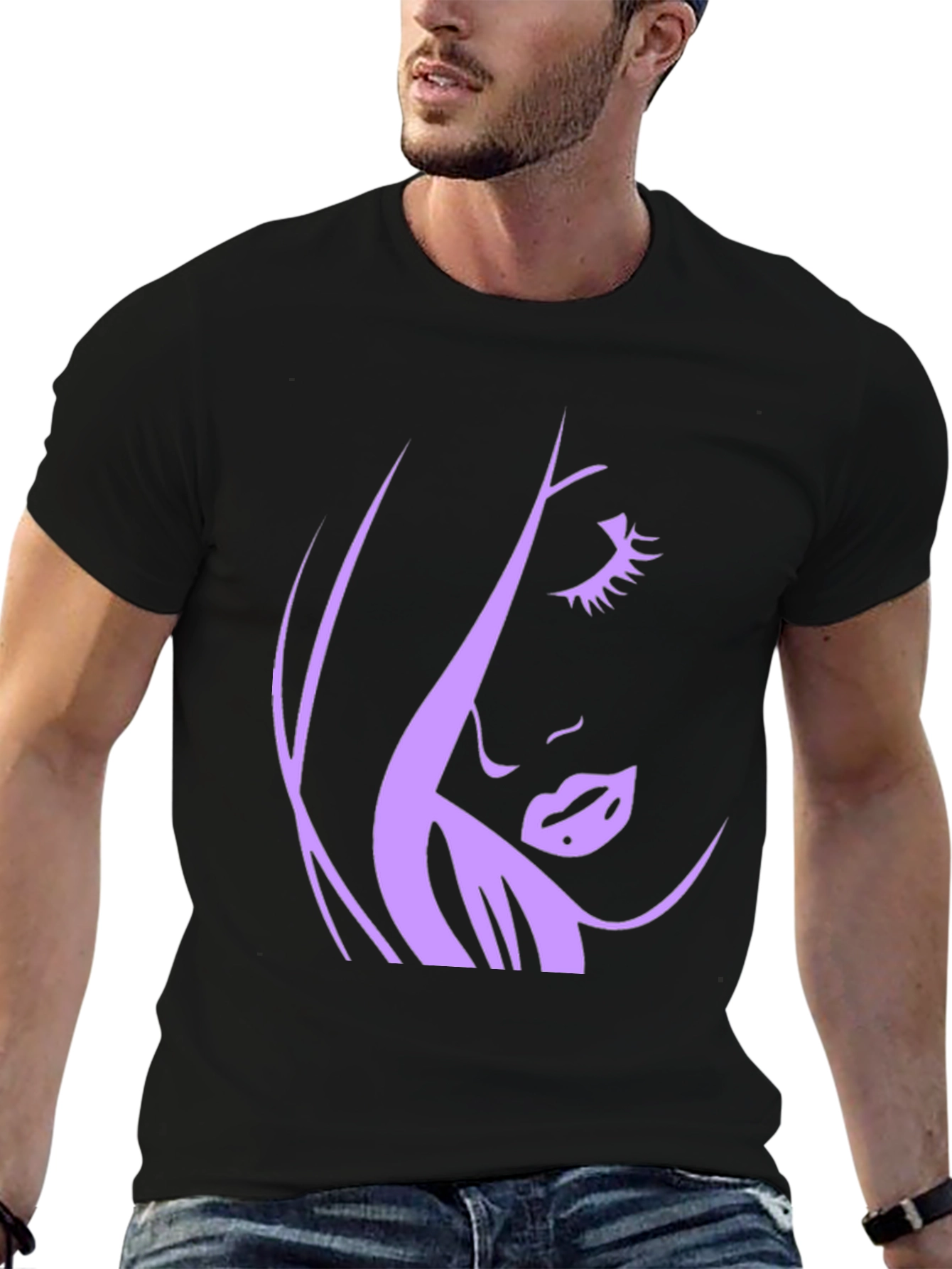 Black Silhouette Woman Graphic Tee - Black Cotton T-Shirt view 6