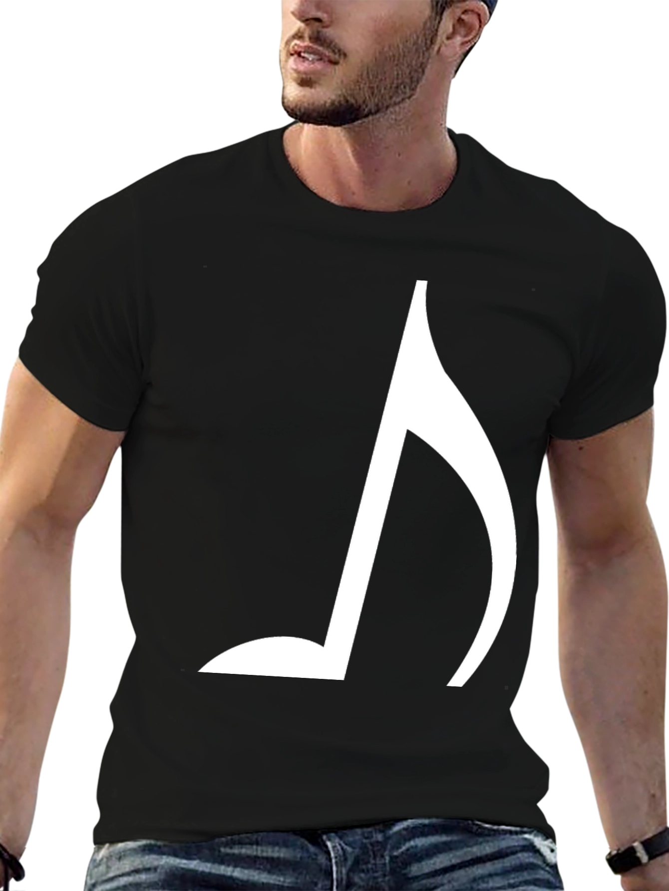 Black Musical Note Graphic Tee - Black Cotton Blend Shirt view 6
