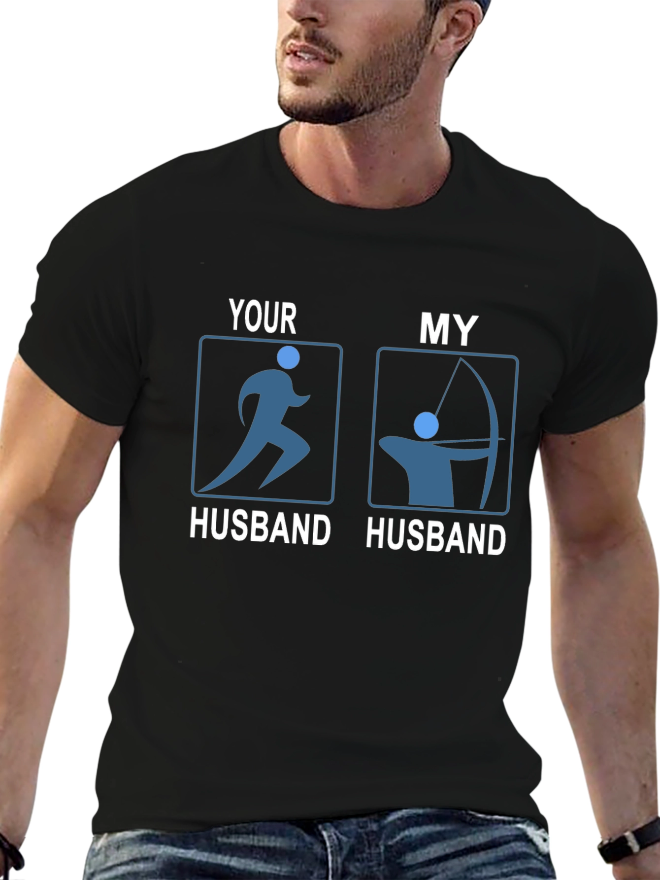 Black Funny Husband T-Shirt: Running & Archery Humor view 6
