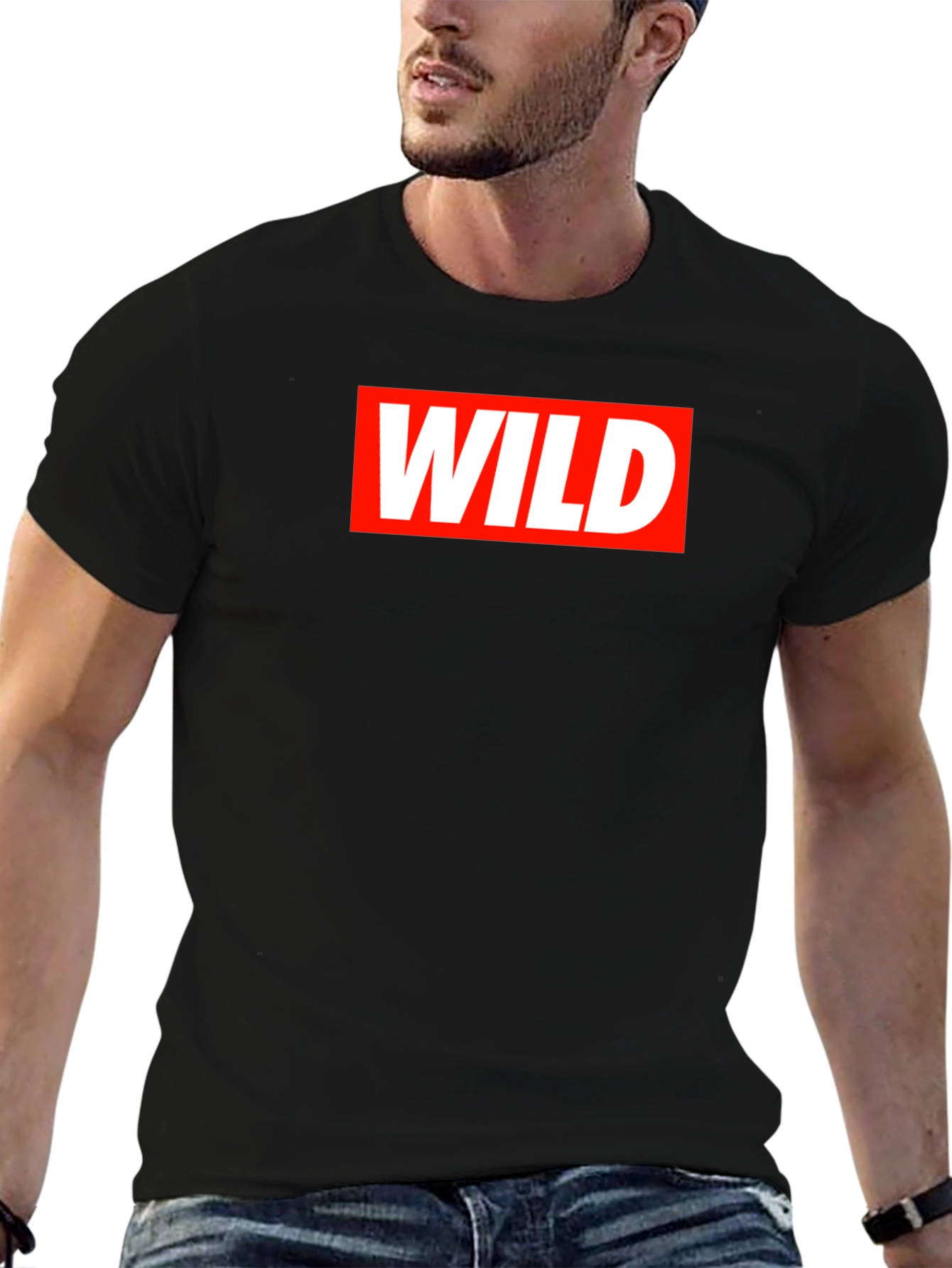 Black Wild Graphic Tee - Red and White on Black Cotton view 6