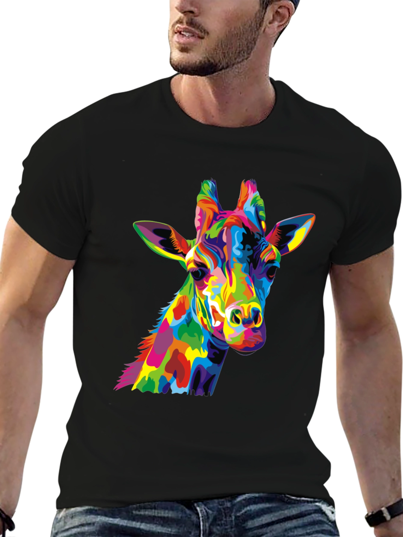 Black Colorful Giraffe Graphic Tee view 6