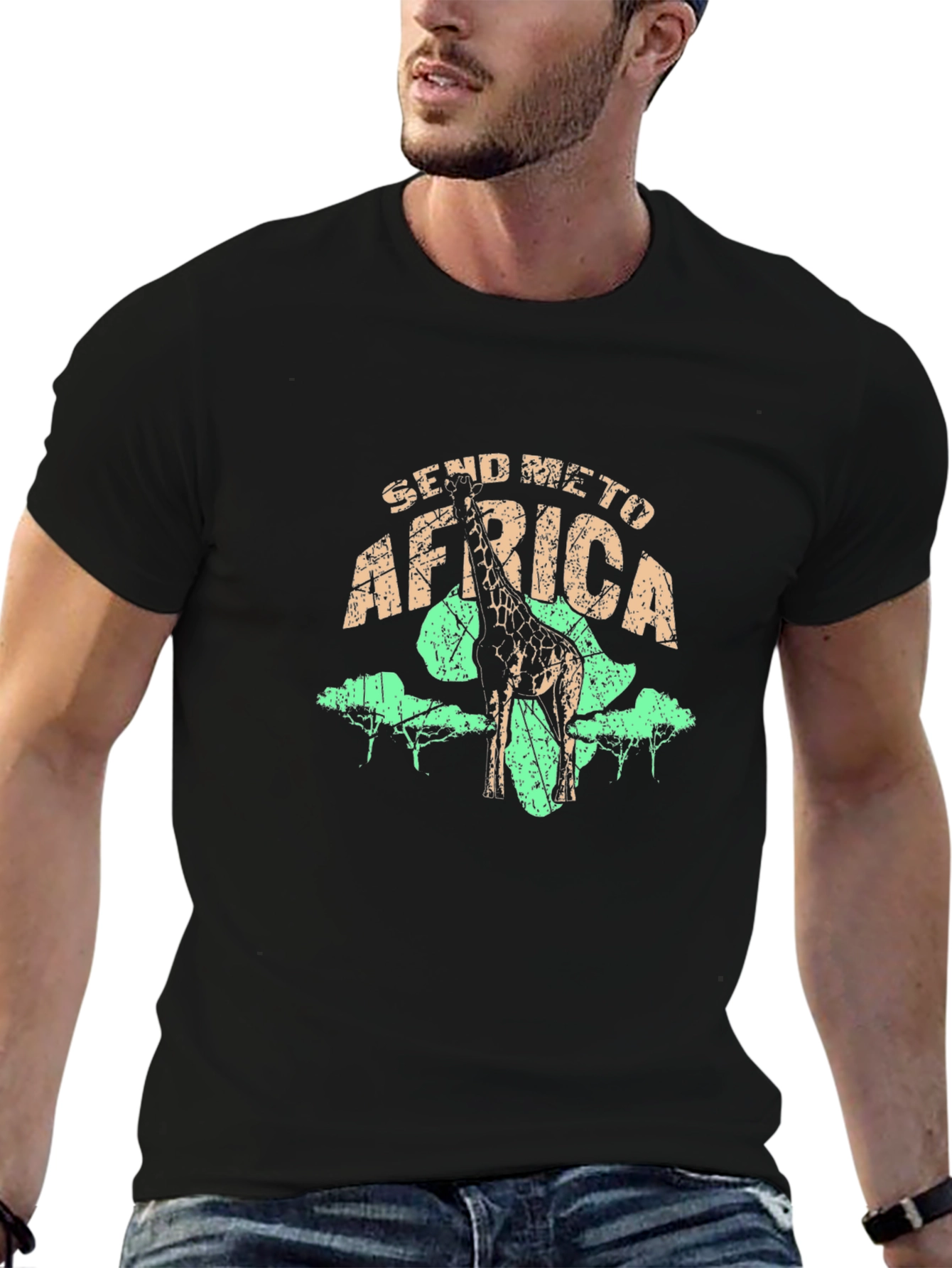 Black Send Me To Africa Giraffe Graphic T-Shirt view 6