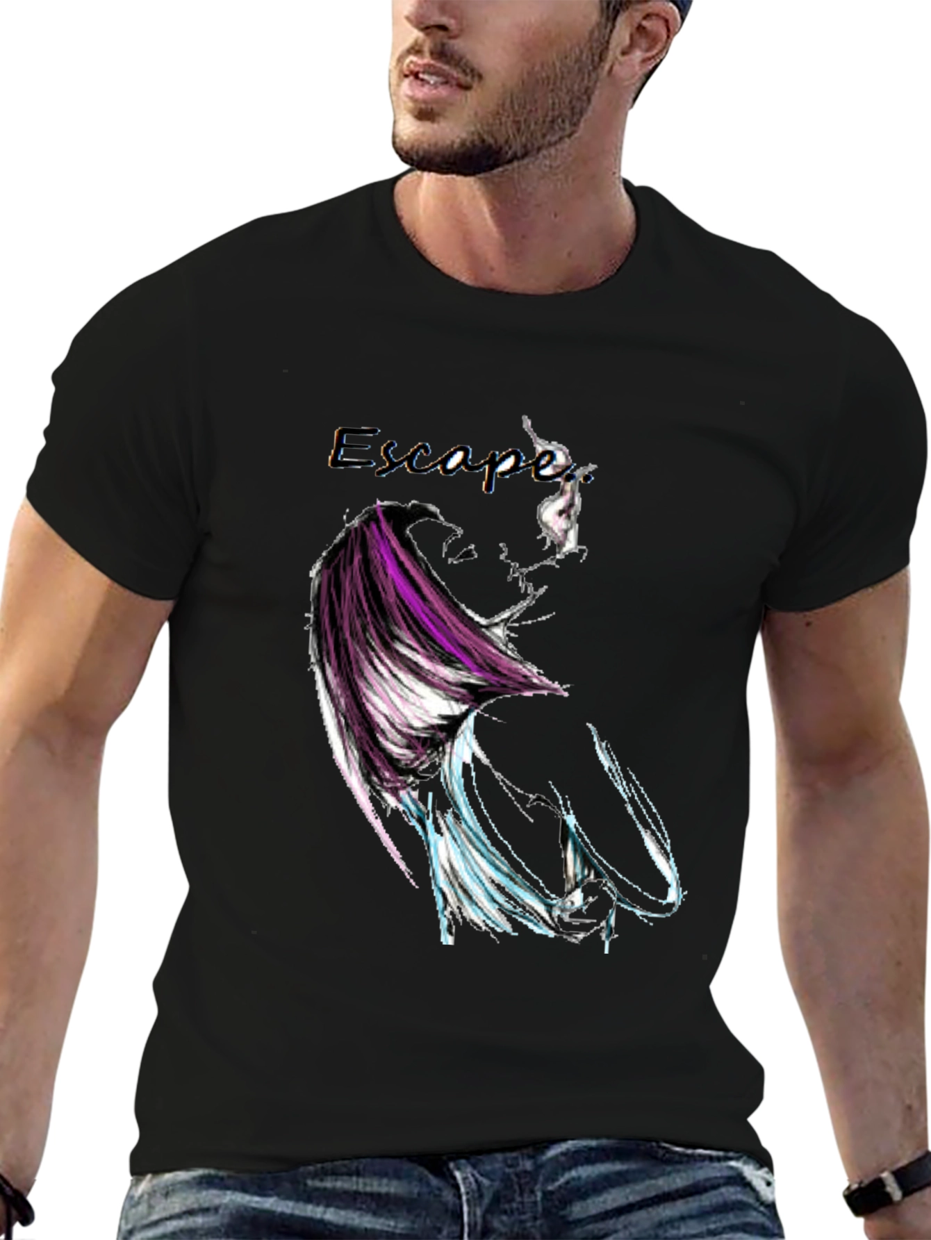 Black Escape Graphic Print Black T-Shirt view 6