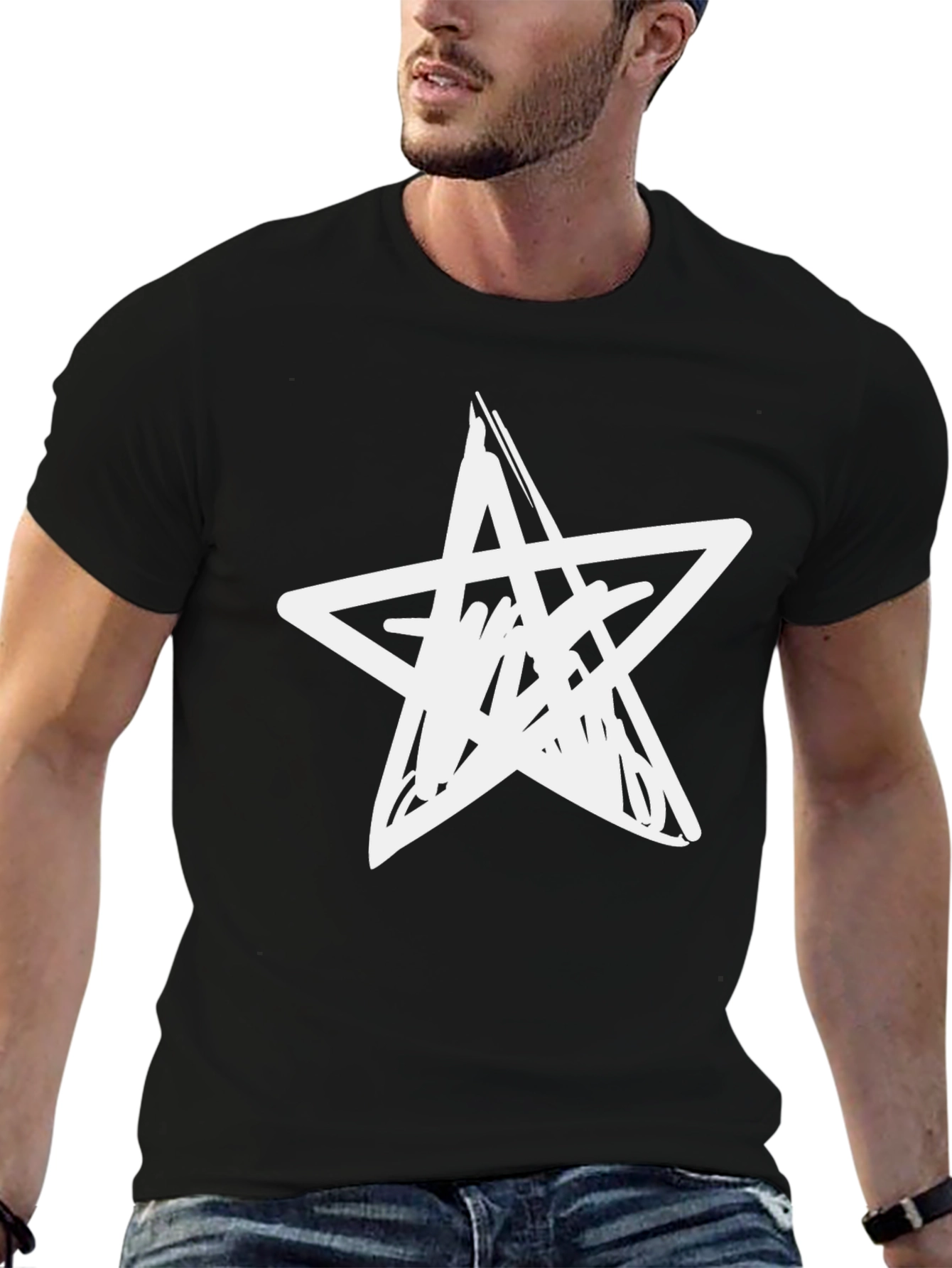 Black Black T-Shirt with Abstract Star Graphic view 6