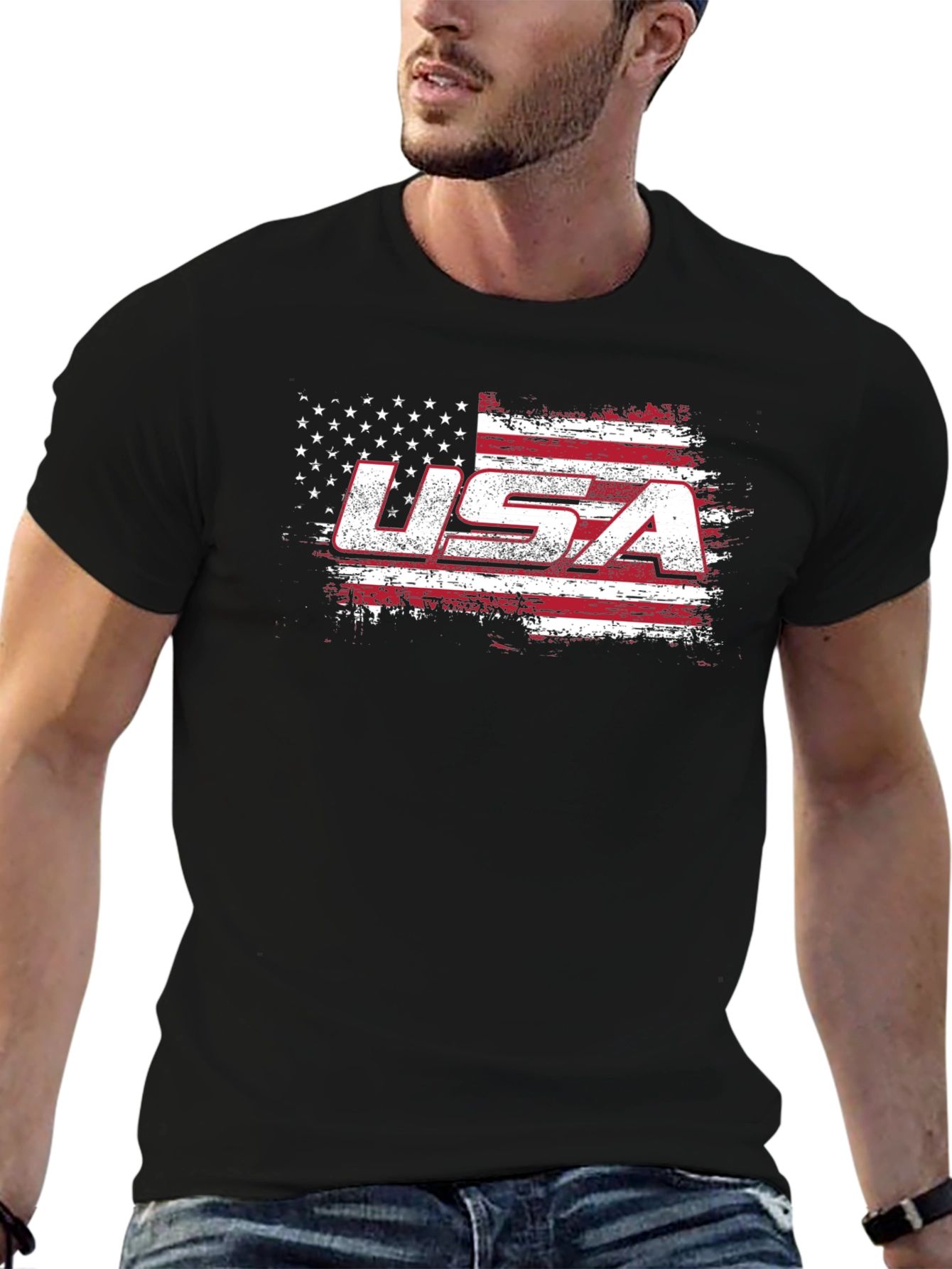 Black USA Flag Graphic T-Shirt Patriotic American Pride view 6