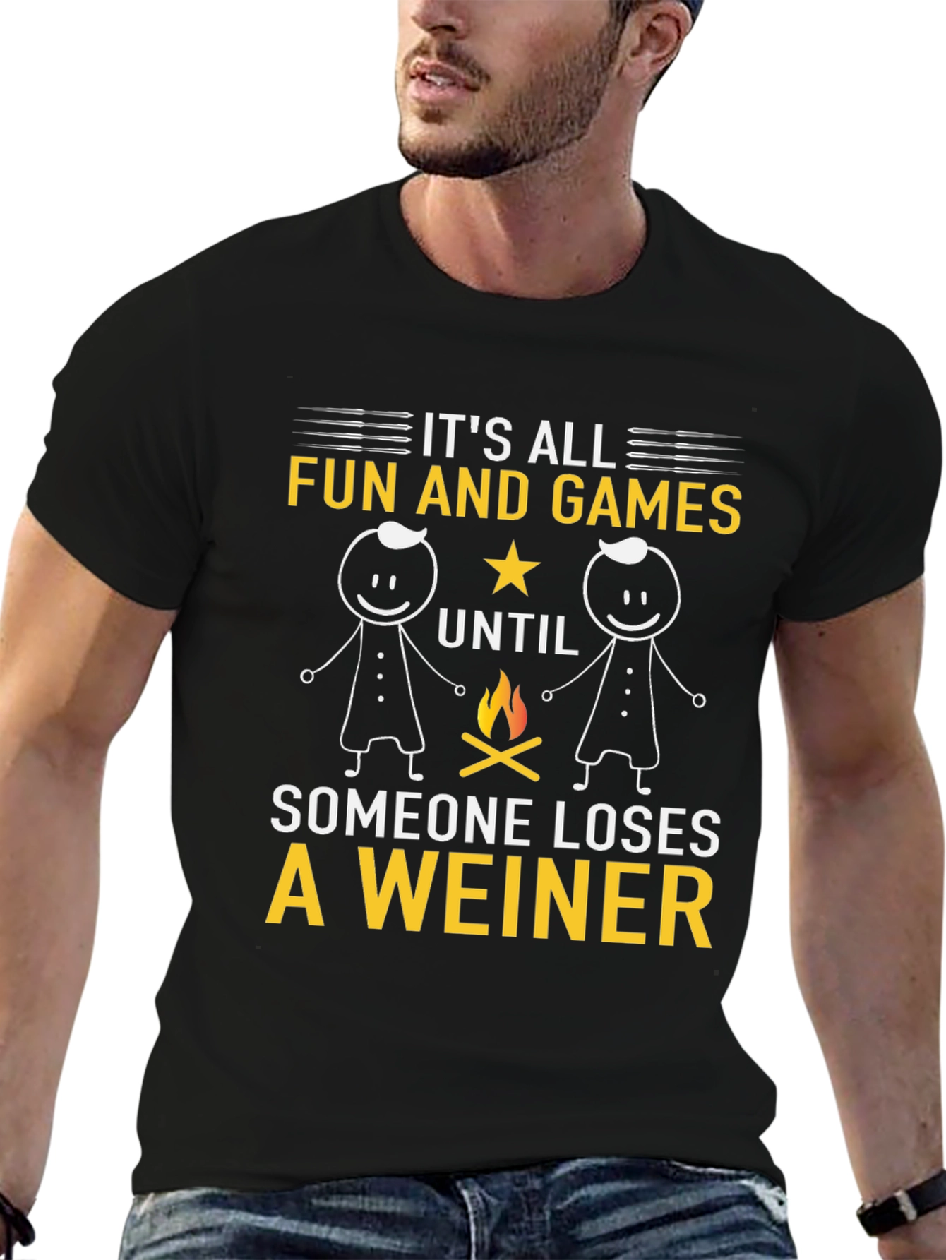 Black Funny Weiner Camping T-Shirt - It's All Fun and Games view 6